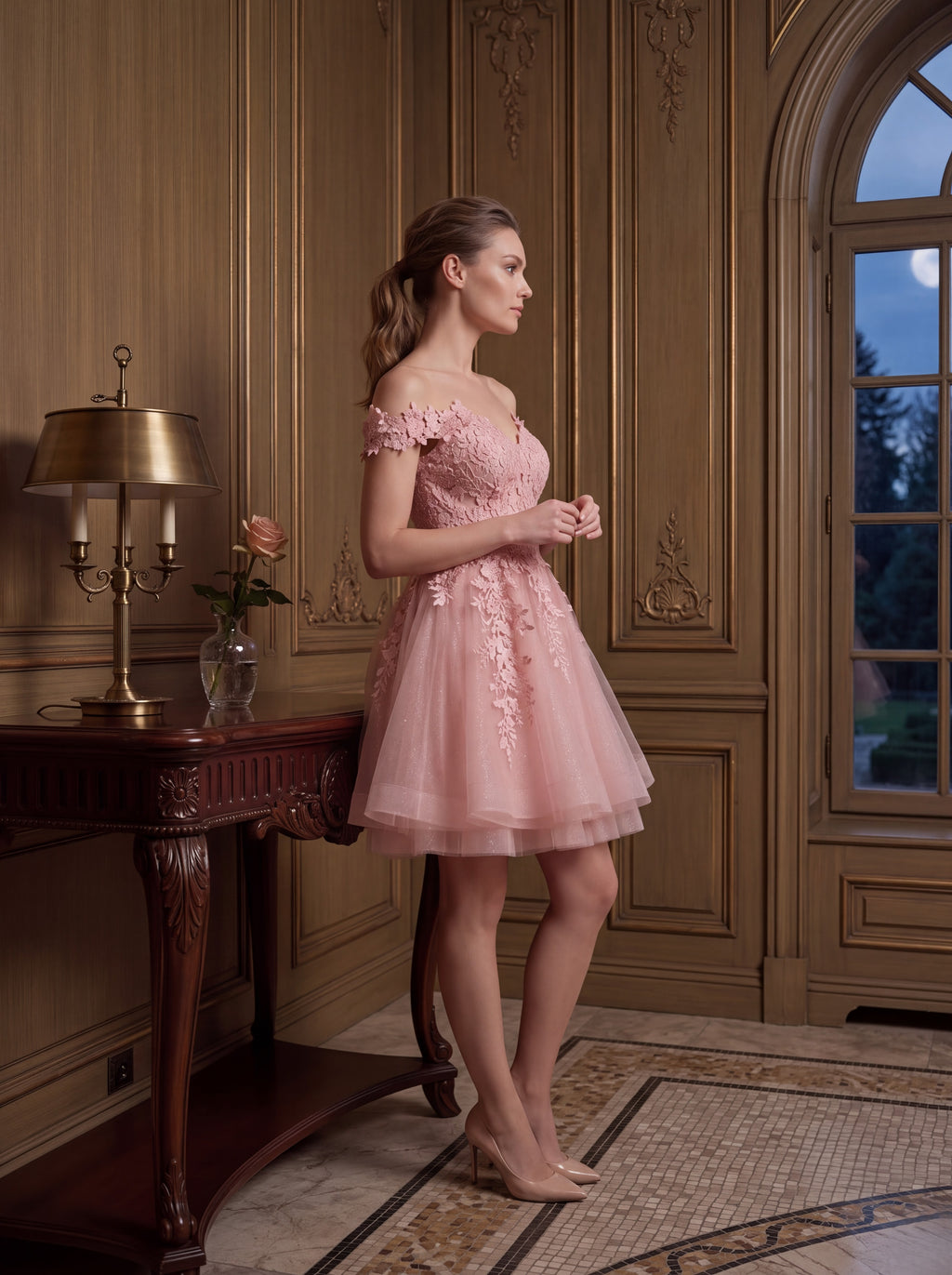 Blush Pink Floral Lace Fit & Flare Mini Dress