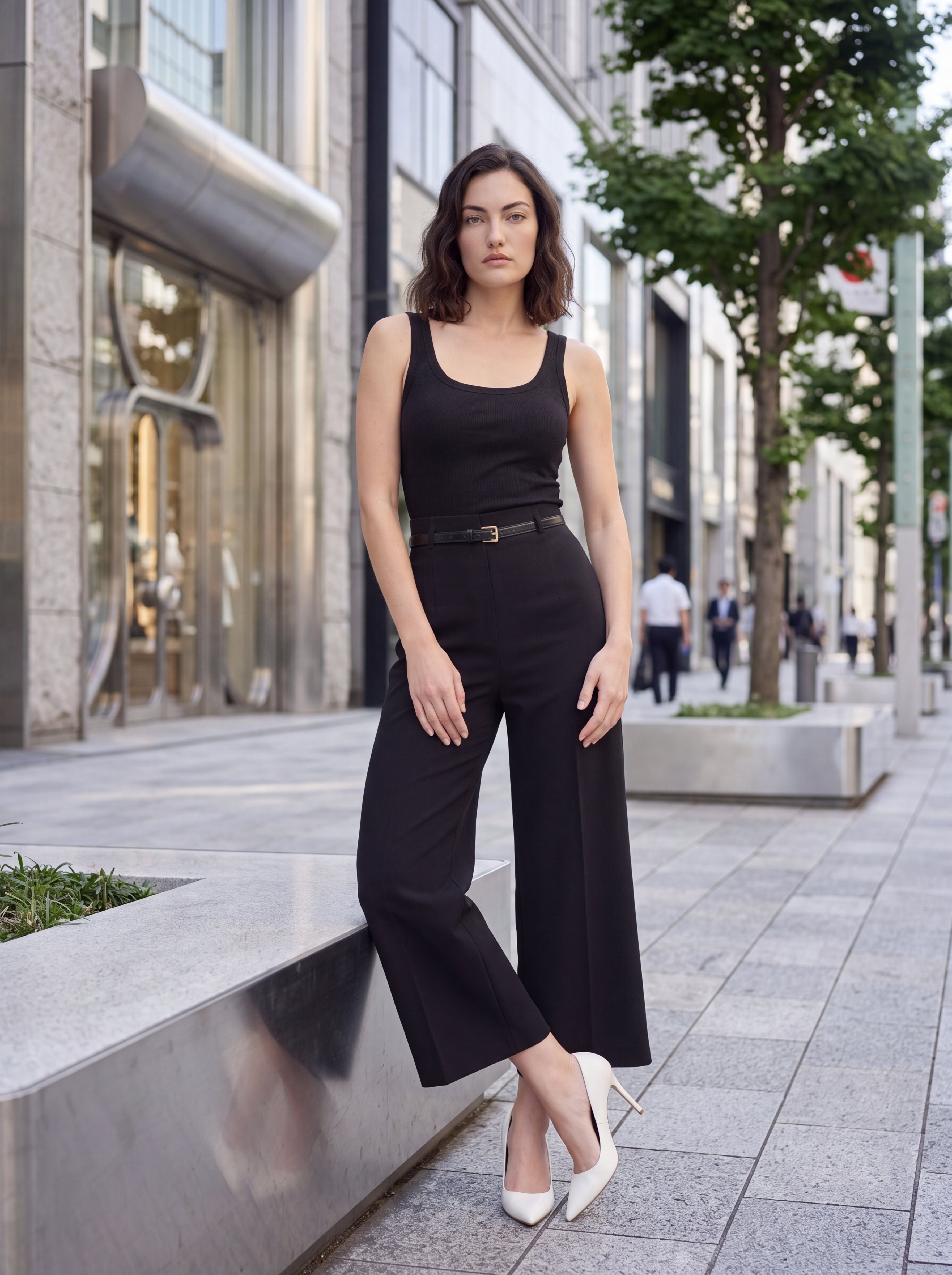 Women's Black High-Waisted Cropped Wide Leg Tailored Pants – Premium European Formal Culottes