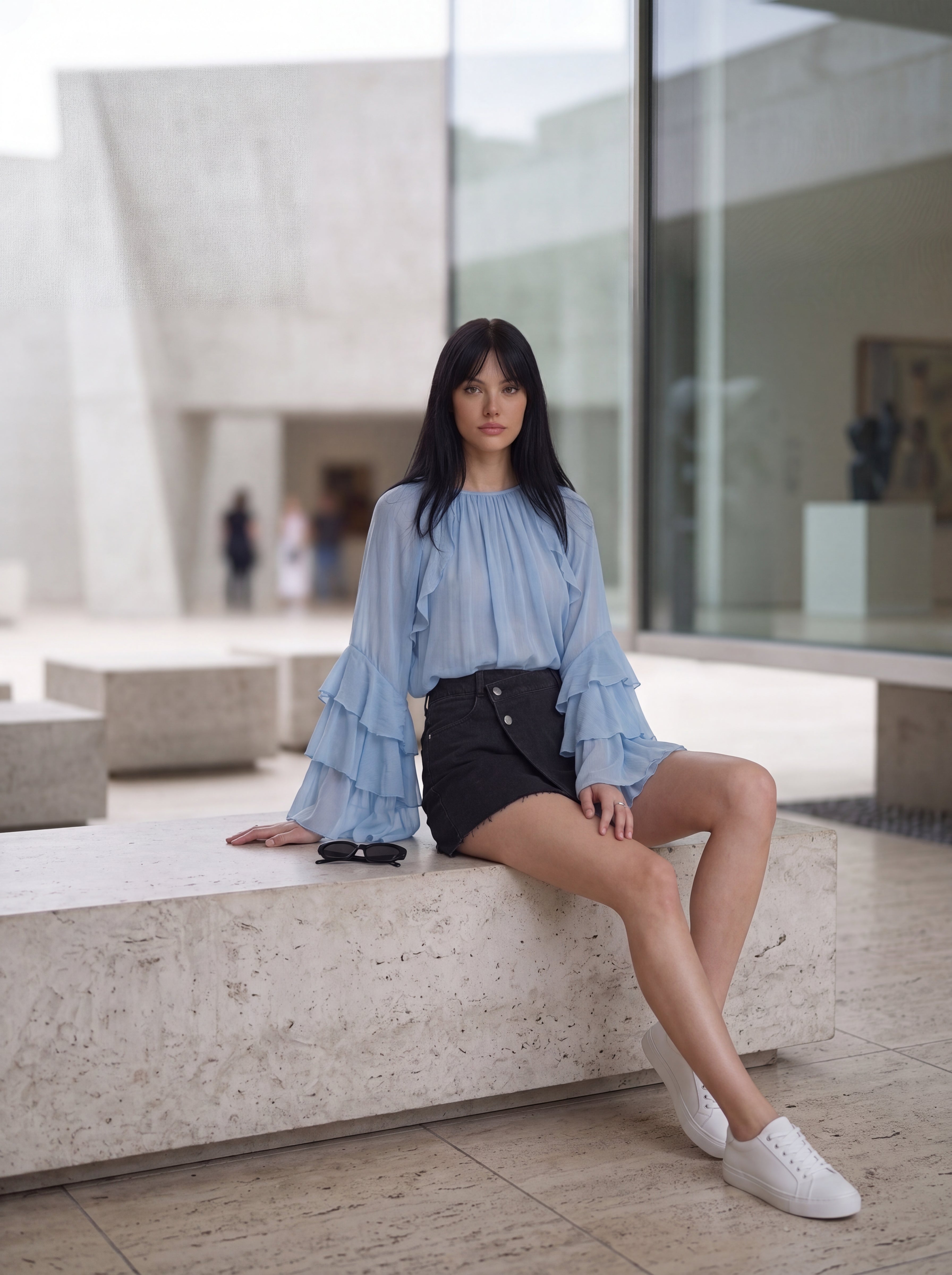 Women's Sky Blue Ruffle Sleeve Blouse | Premium European Women's Elegant Top