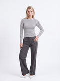 Women's White & Black Striped Long Sleeve Knit Top – Classic European Everyday Top
