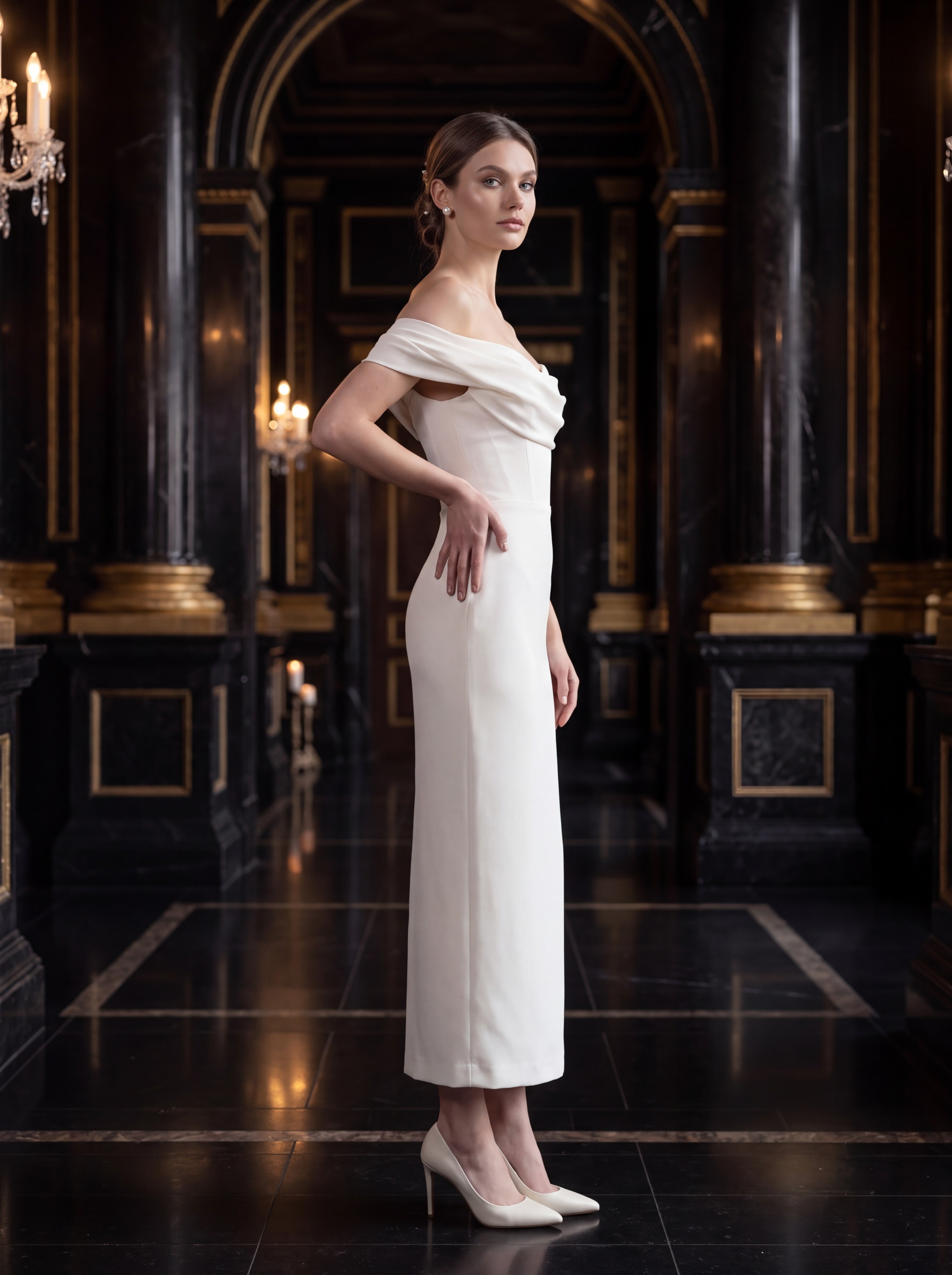 Ivory Off-Shoulder Midi Dress