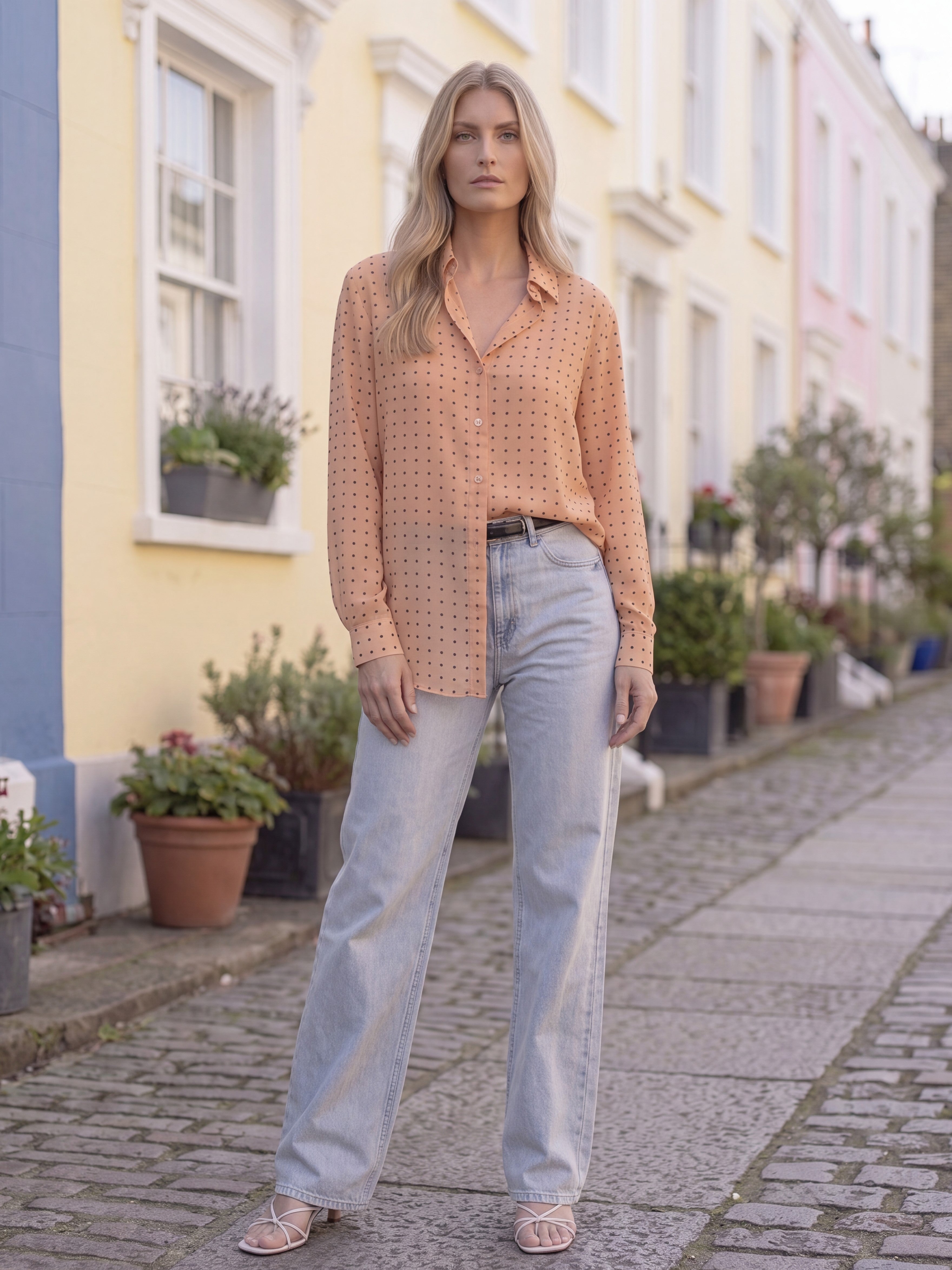 Women's Peach Polka Dot Shirt | Premium European Designer Shirt
