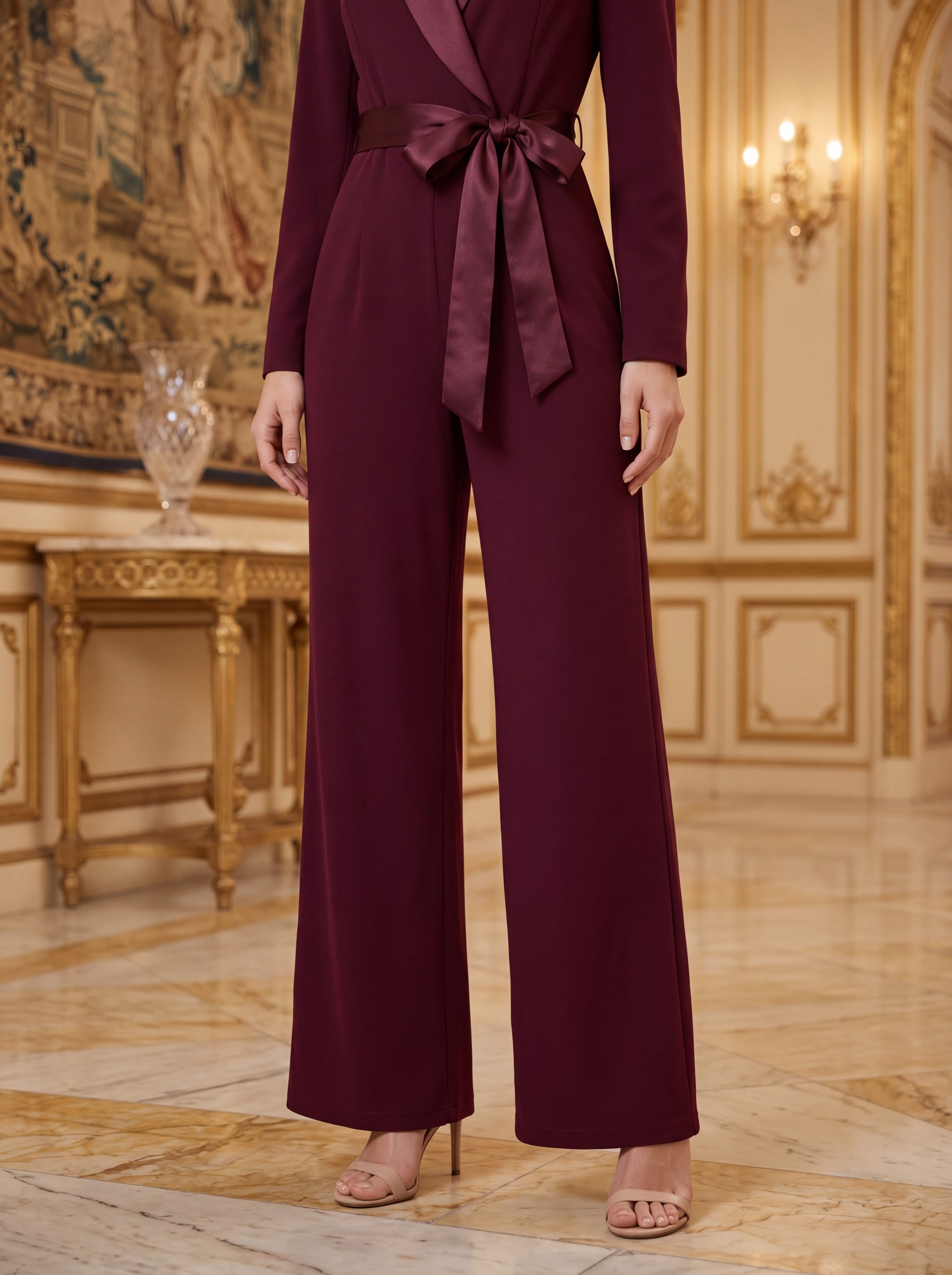 Burgundy Wrap Belted Jumpsuit