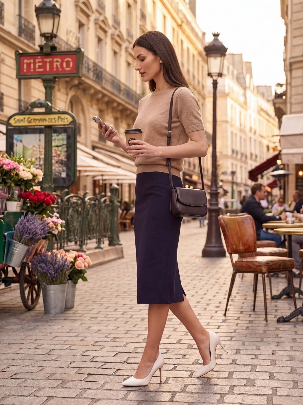 Women's Midnight Navy Pencil Midi Skirt