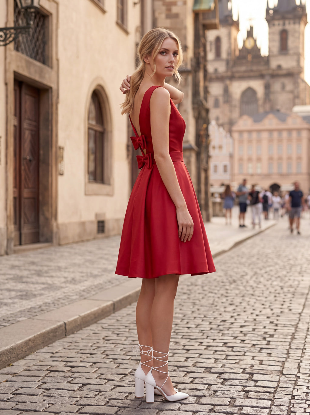 Ruby Red Satin Fit & Flare Dress
