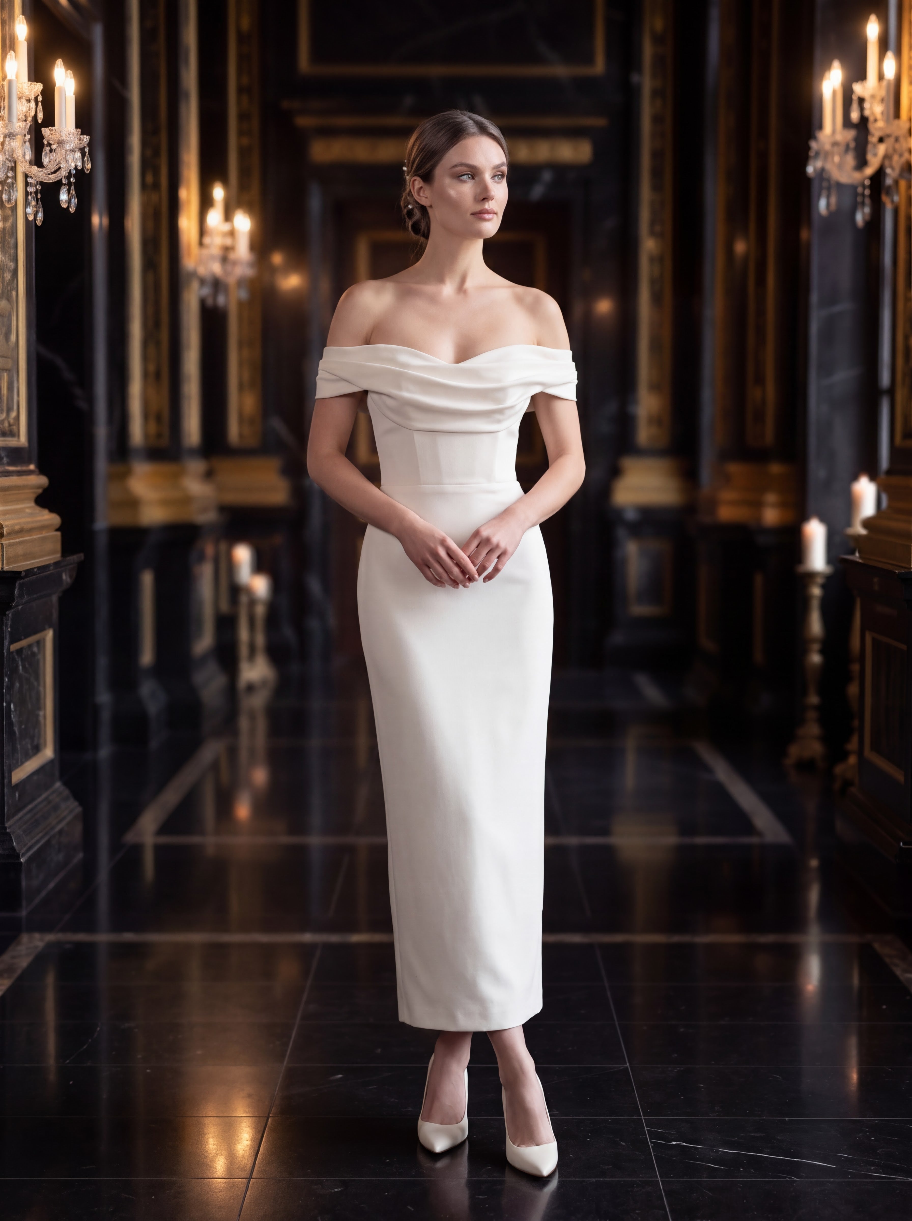 Ivory Off-Shoulder Midi Dress