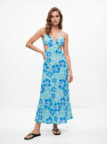Women's Tropical Floral Cut-Out Maxi Dress – Blue