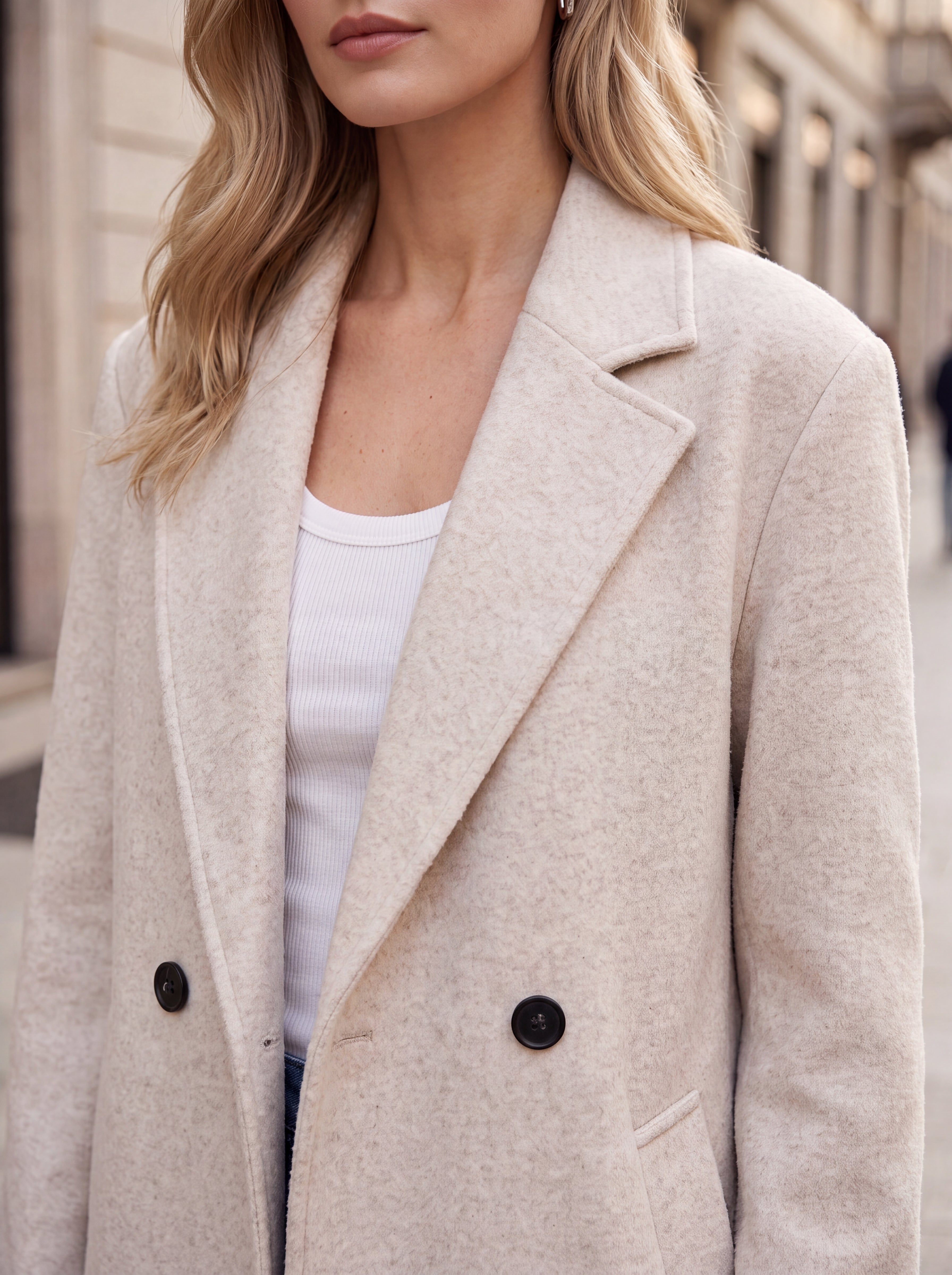 Women's Single-Breasted Long Wool Blend blazer – Cream