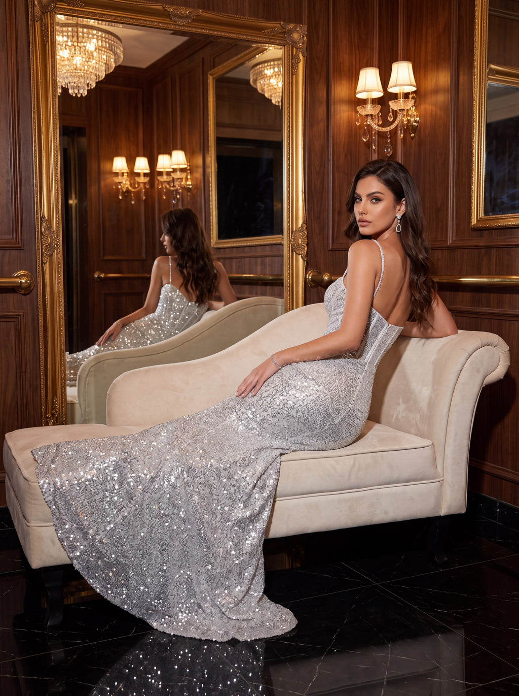 Silver Sequin Mermaid Evening Gown