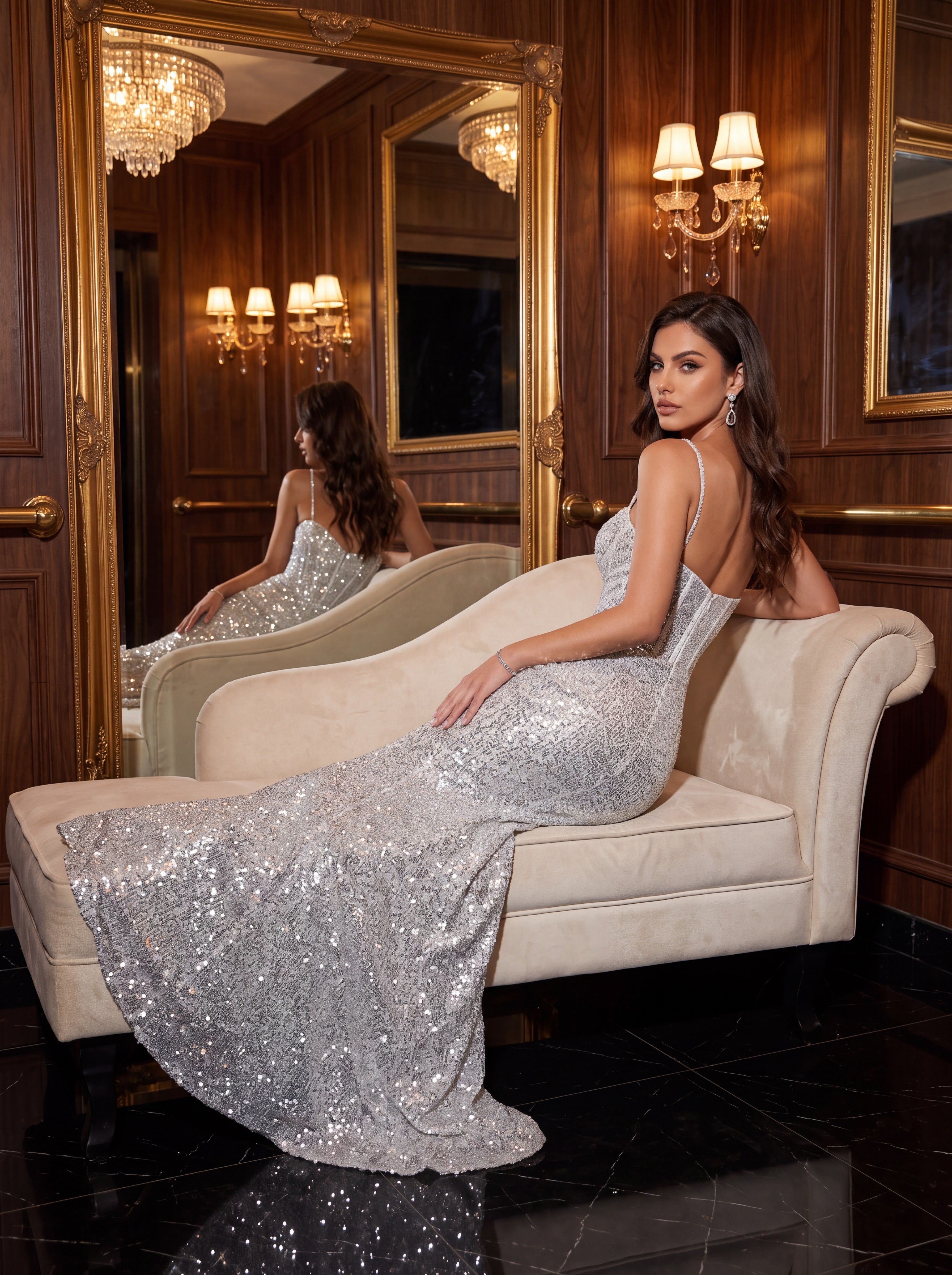 Silver Sequin Mermaid Evening Gown
