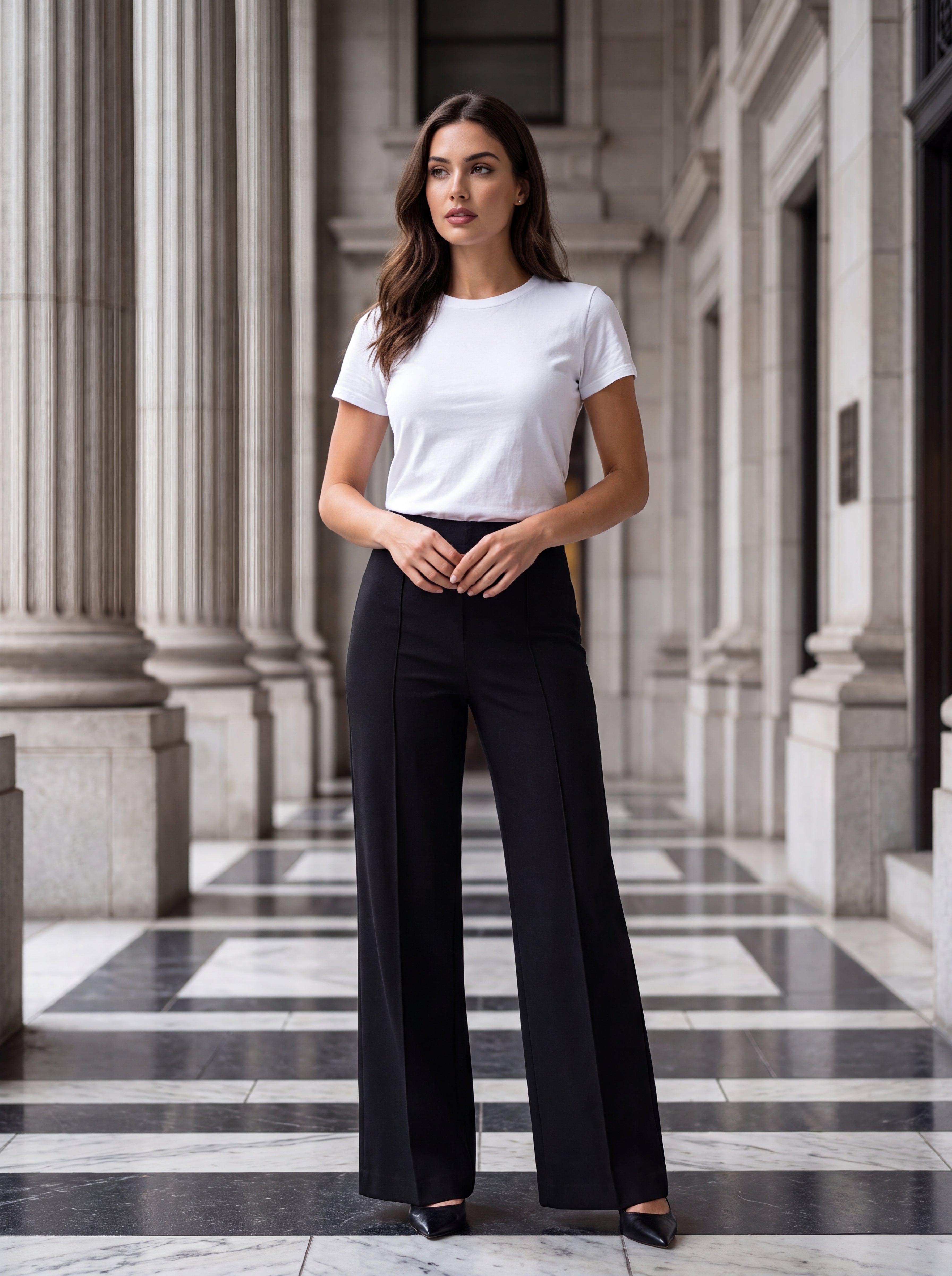 Women's Black High-Waisted Wide Leg Tailored Pants – Premium European Formal Trousers
