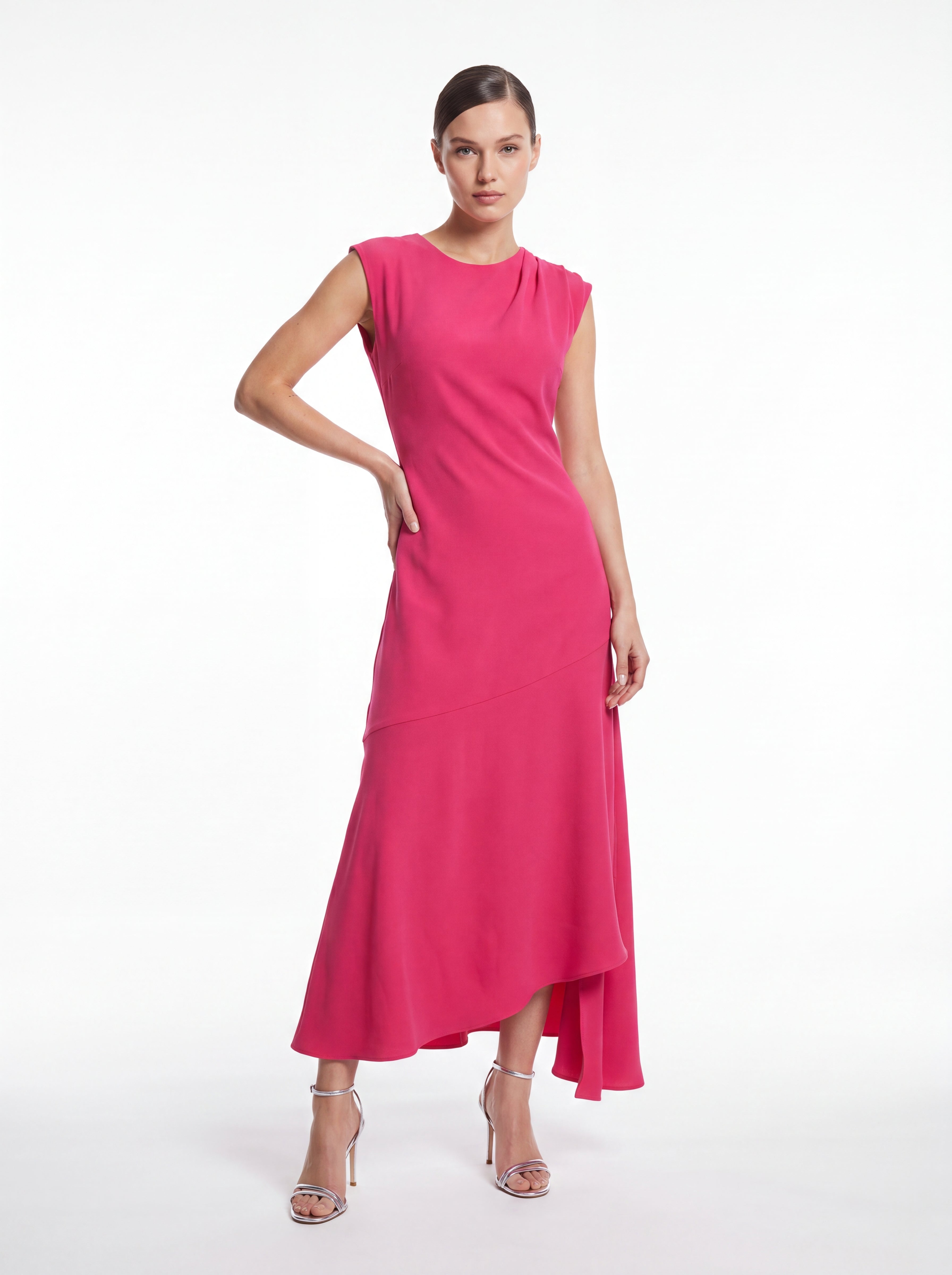 Women's Asymmetric Hem Maxi Dress – Hot Pink