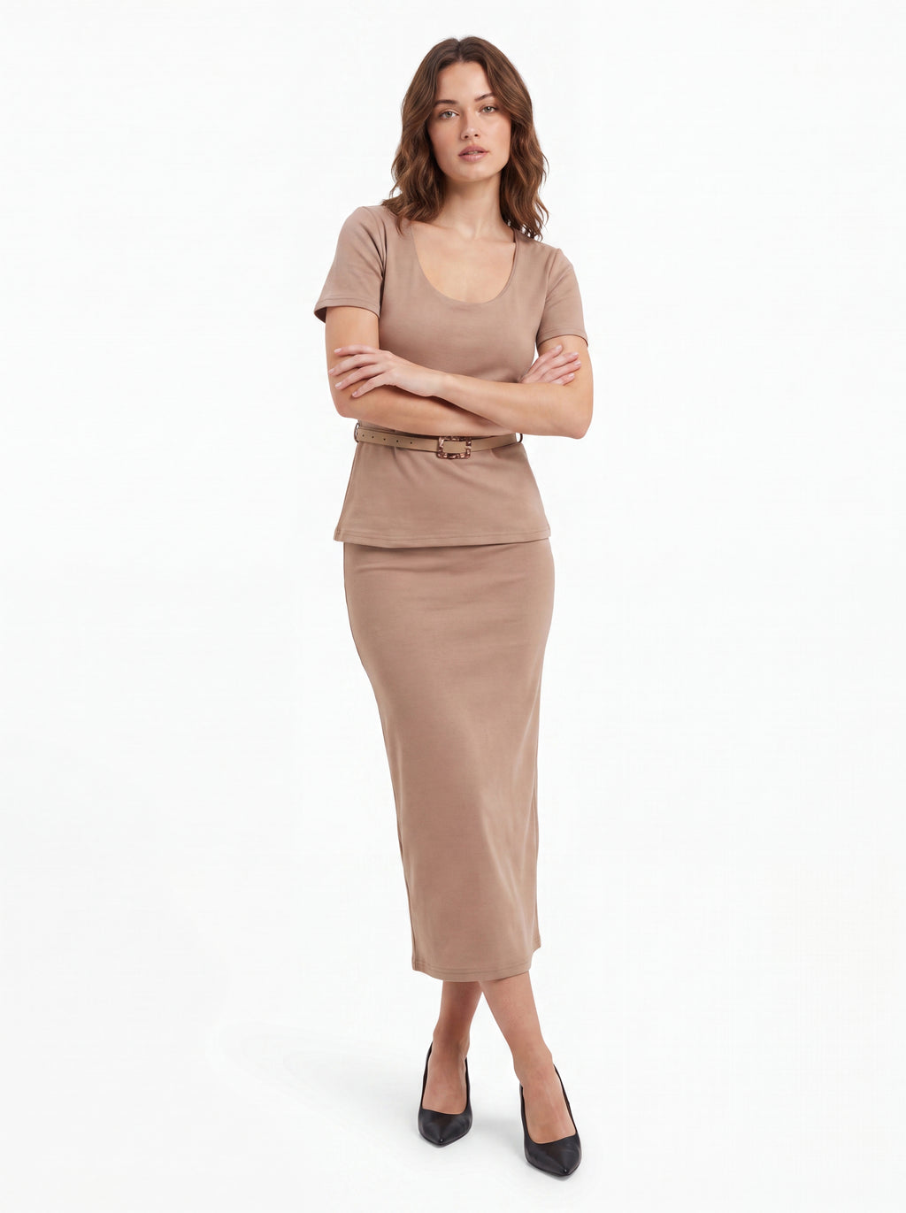 Women's Mocha Beige Belted Co-Ord Set