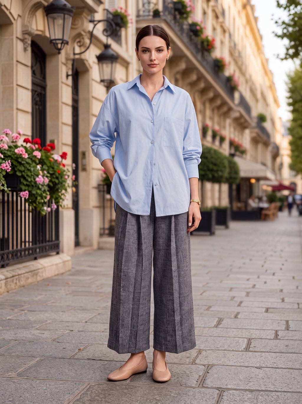 Women's Sky Blue Oversized Shirt | Classic Relaxed Fit Button-Down Shirt