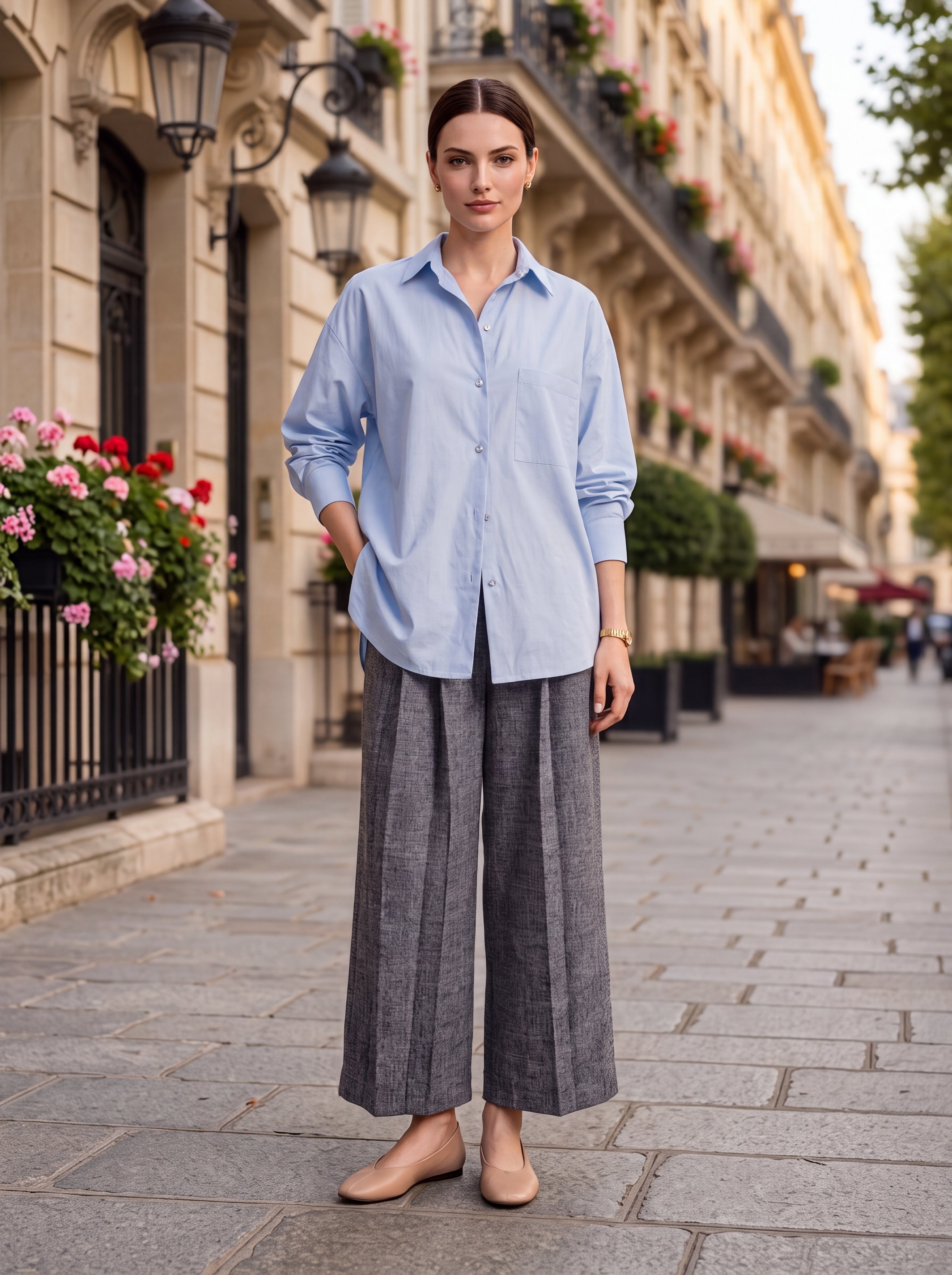 Women's Sky Blue Oversized Shirt | Classic Relaxed Fit Button-Down Shirt