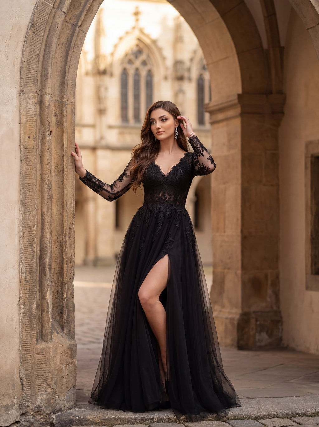 Elegant Black Lace Evening Gown