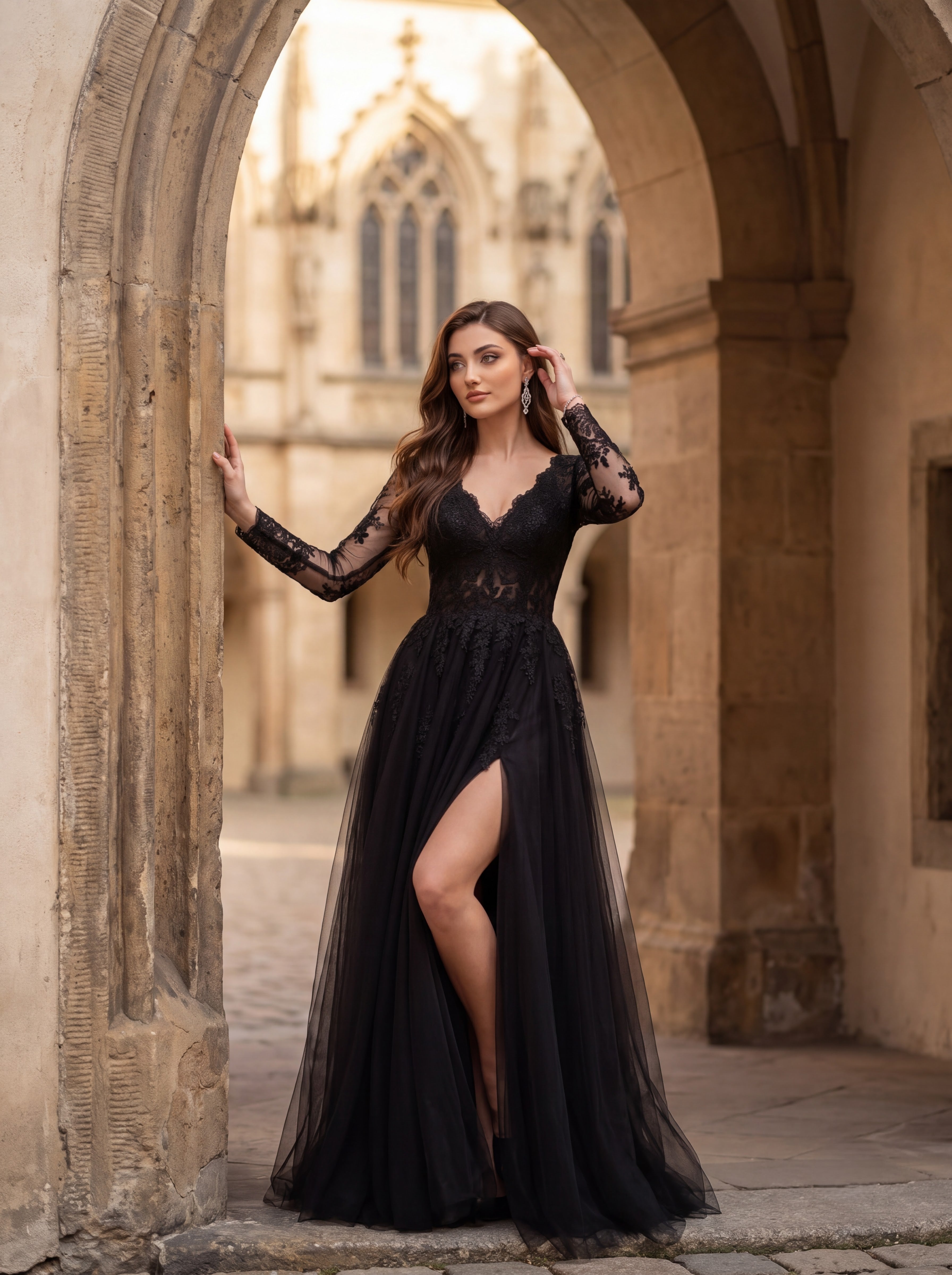 Elegant Black Lace Evening Gown