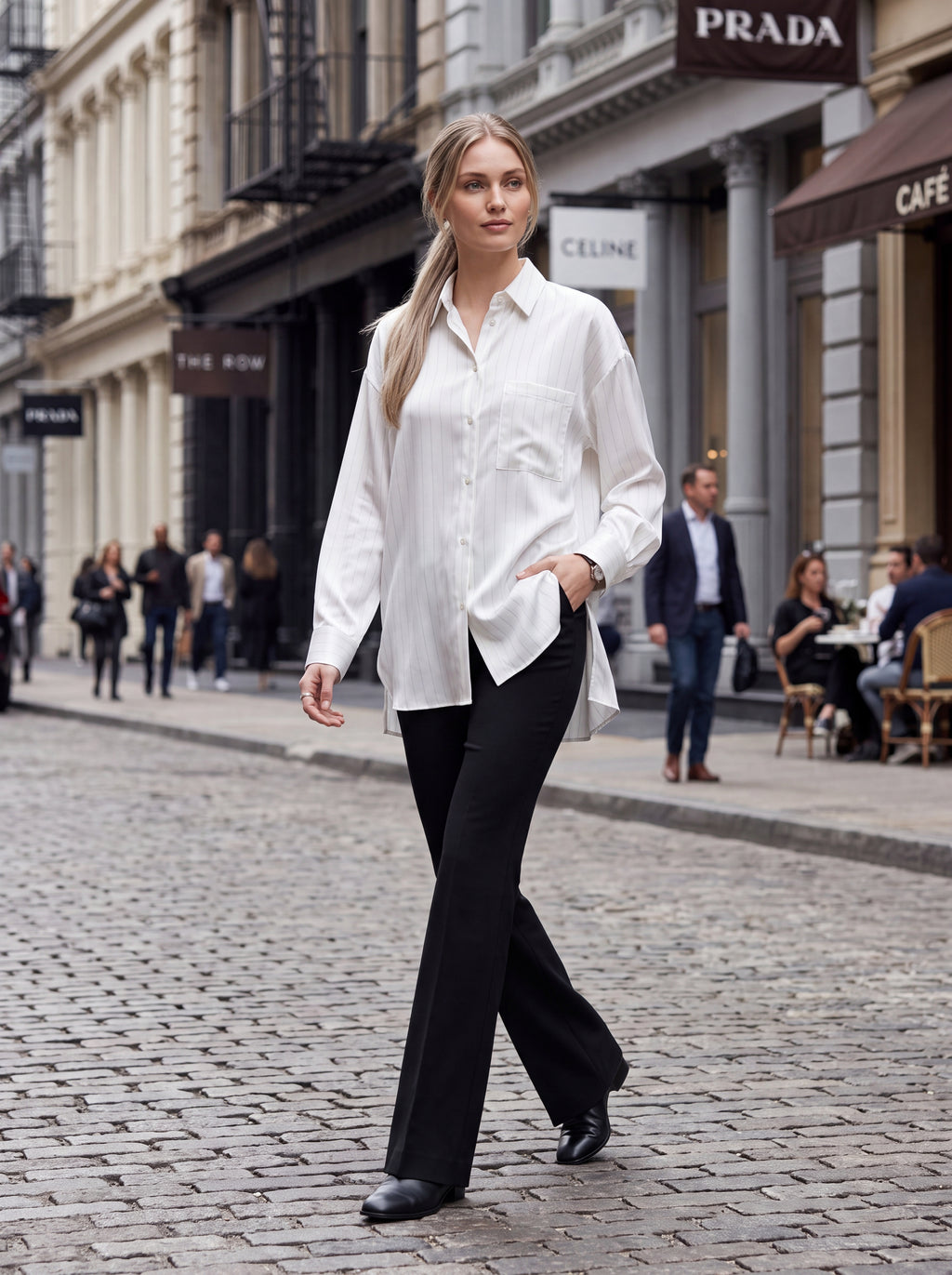 Women's White Pinstripe Oversized Shirt | Classic Relaxed Fit Button-Down Shirt