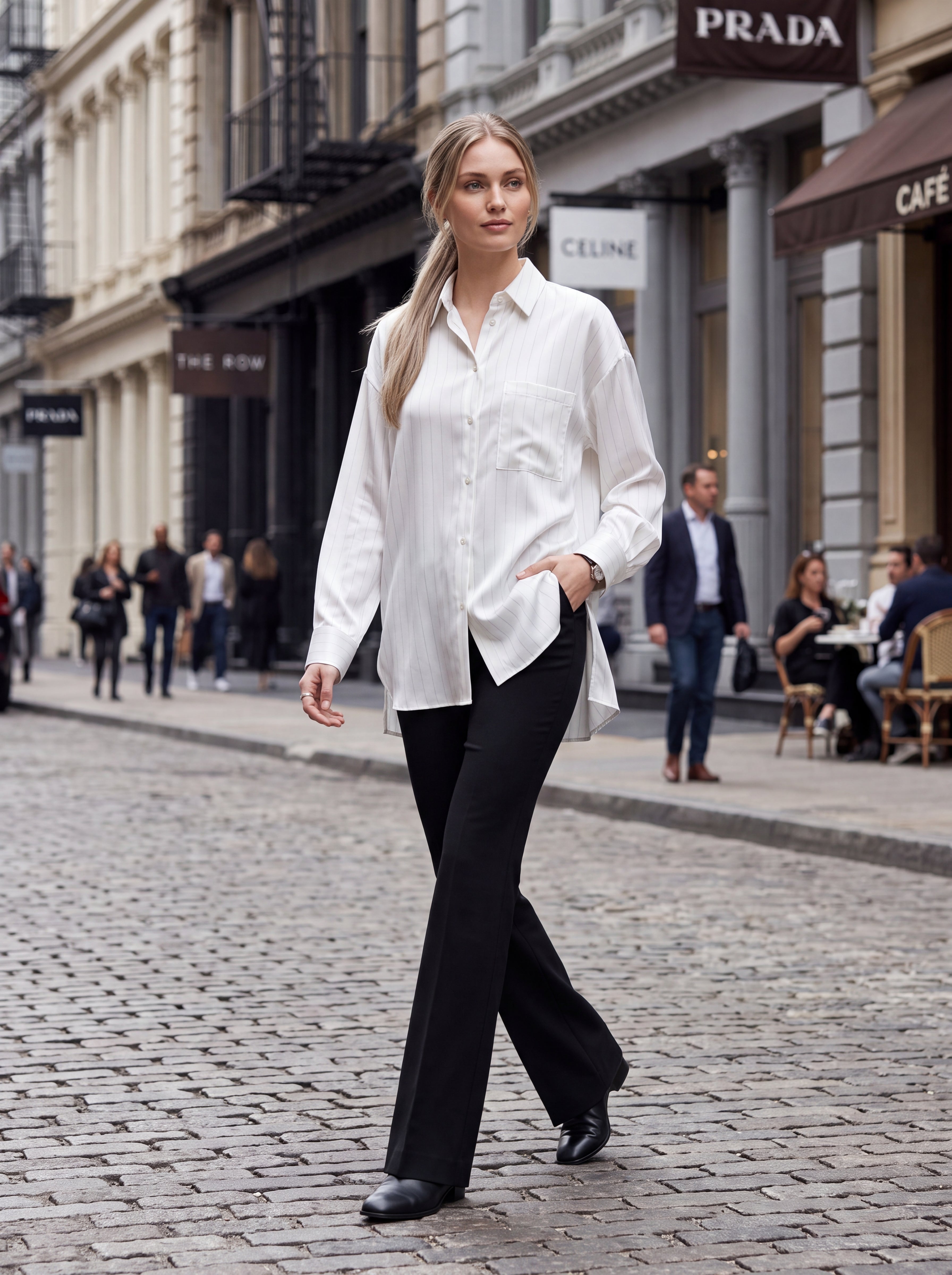 Women's White Pinstripe Oversized Shirt | Classic Relaxed Fit Button-Down Shirt
