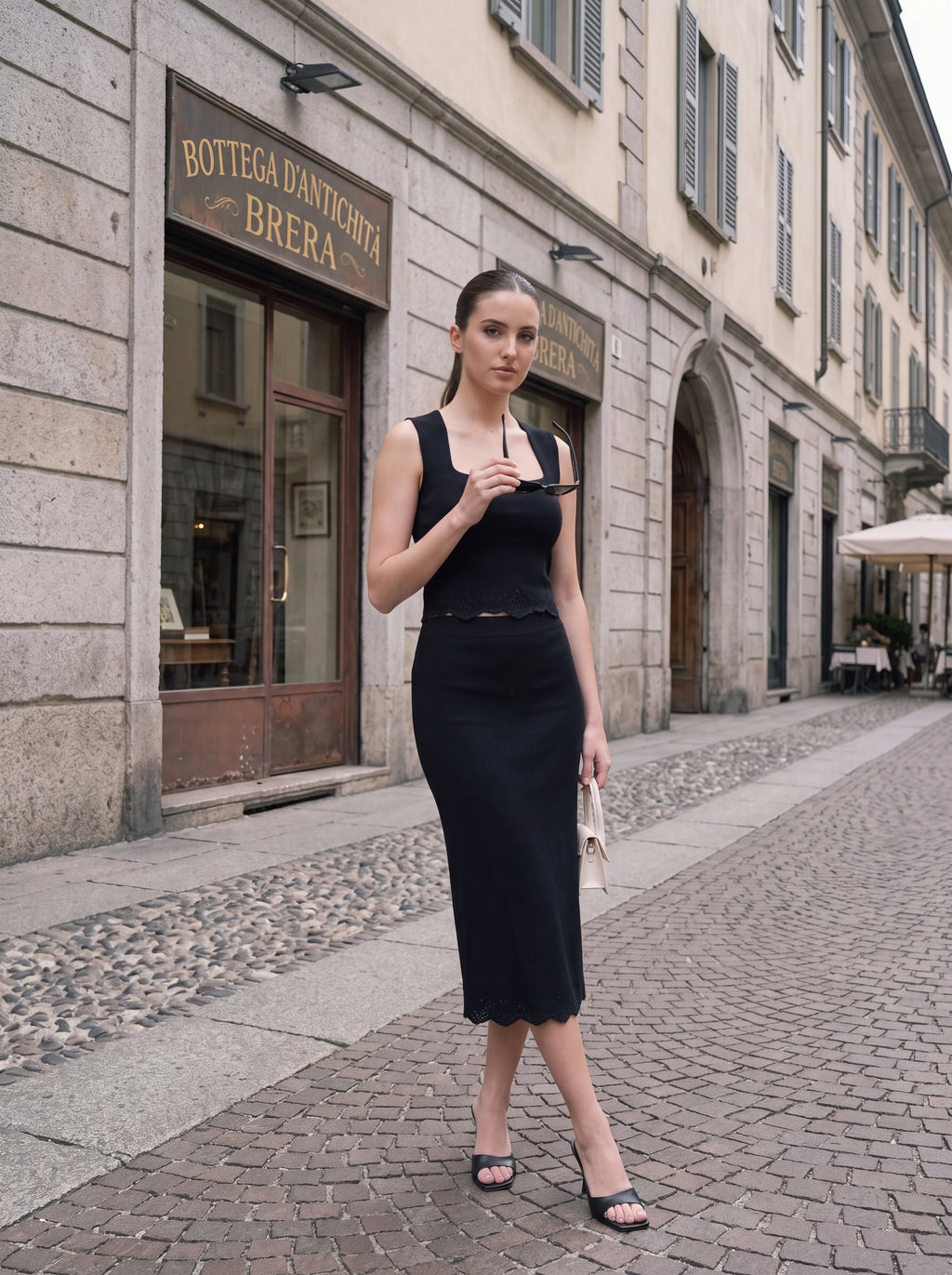 Women's Black Pair Collection | Premium European Women's Crop Top & Midi Skirt Pair