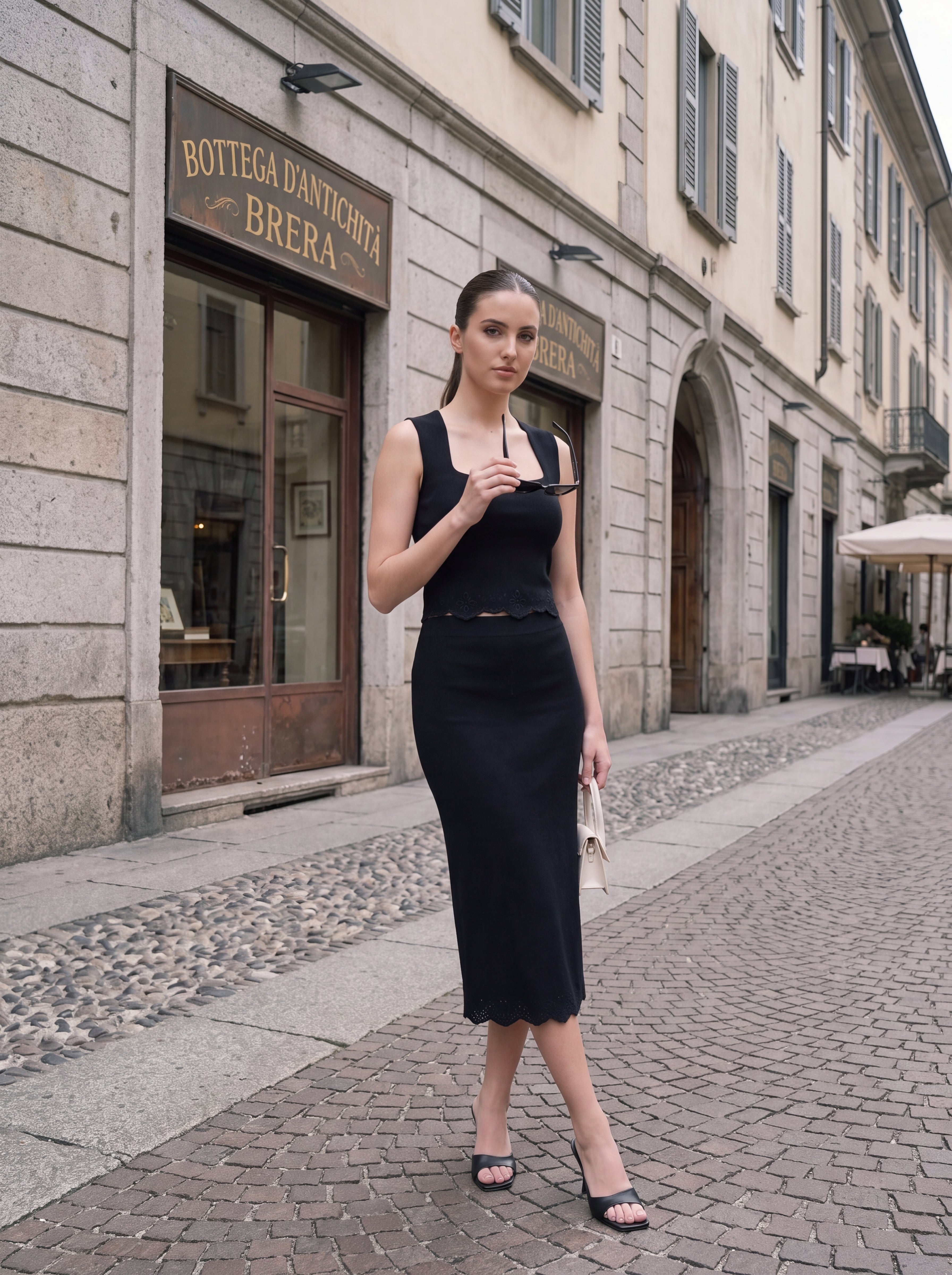 Women's Black Pair Collection | Premium European Women's Crop Top & Midi Skirt Pair