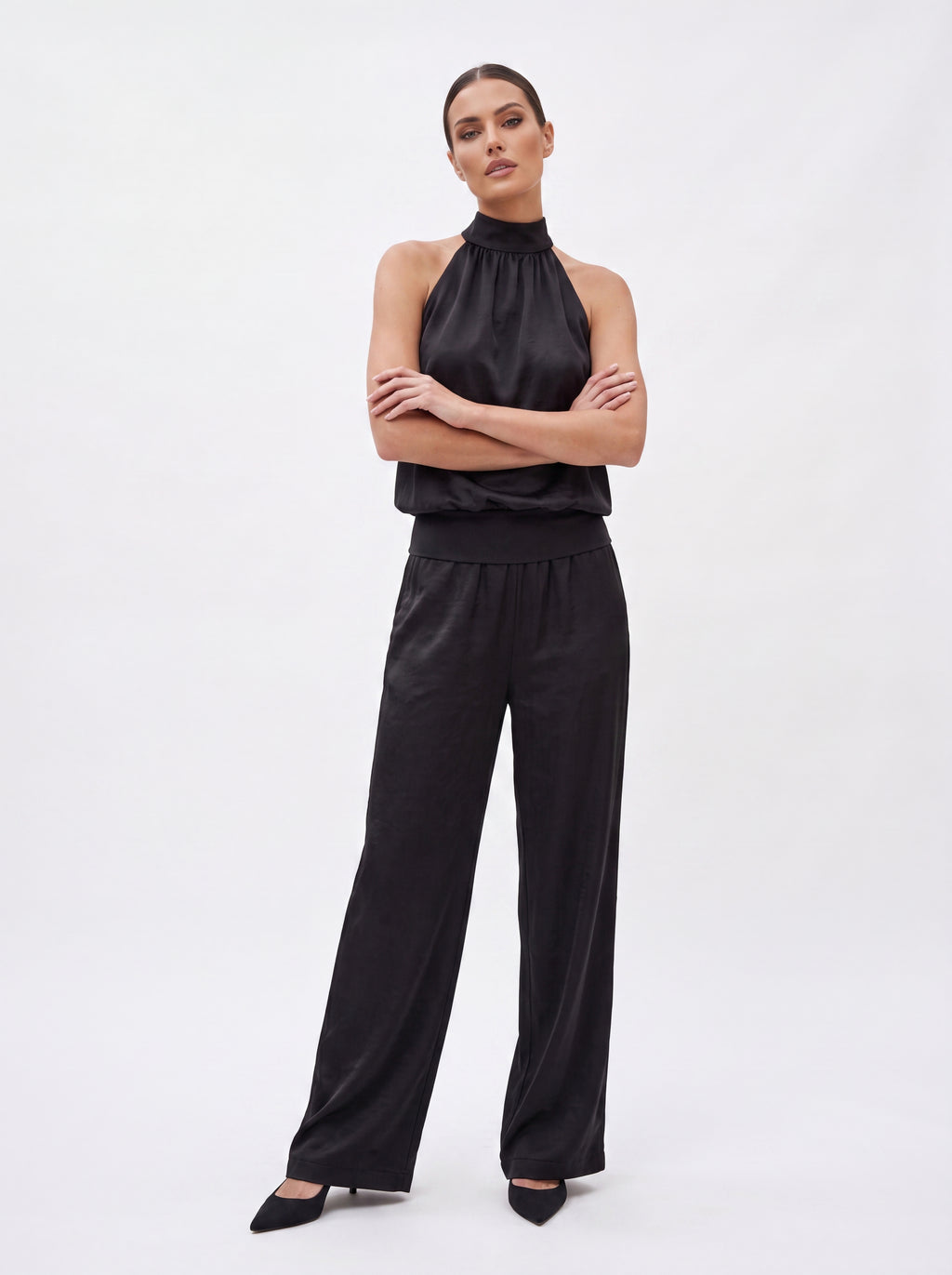 Women's Black Satin Halter Neck Top | Premium Women's Elegant Sleeveless Blouse