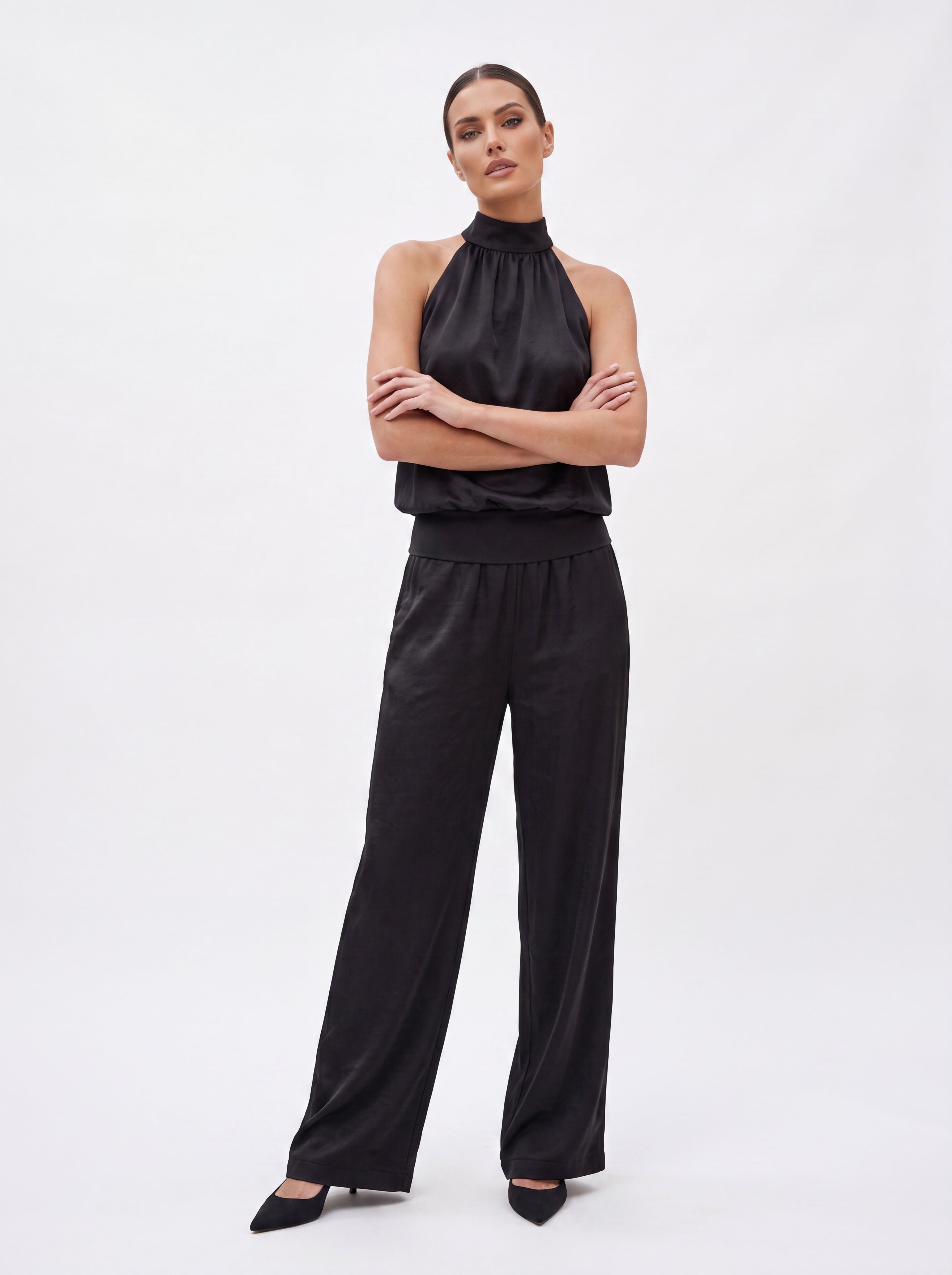 Women's Black Satin Halter Neck Top | Premium Women's Elegant Sleeveless Blouse