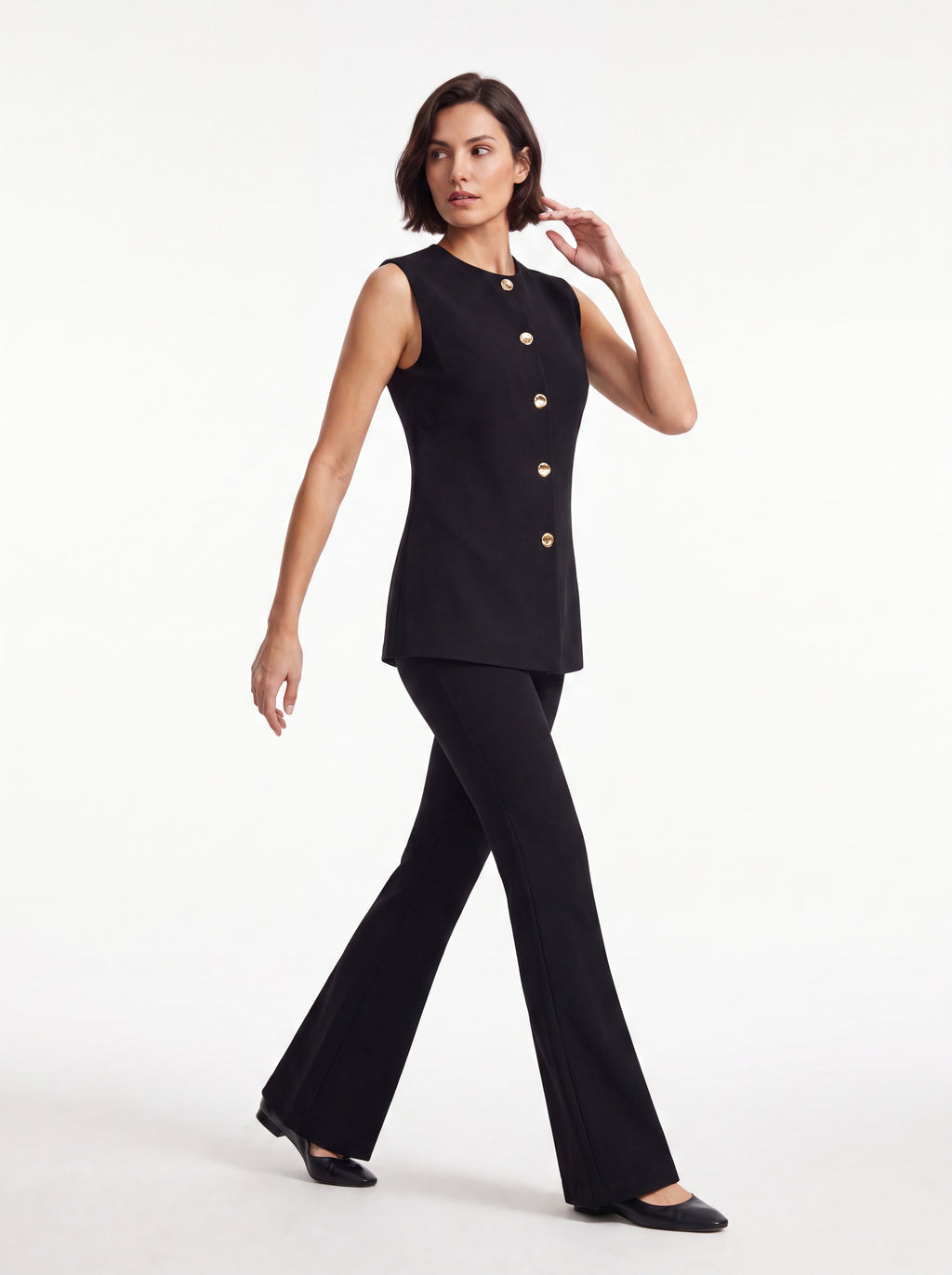 Women's Black Sleeveless Button Detail Top | Elegant Tailored Vest Blouse
