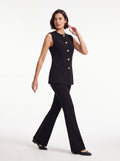 Women's Black Sleeveless Button Detail Top | Elegant Tailored Vest Blouse