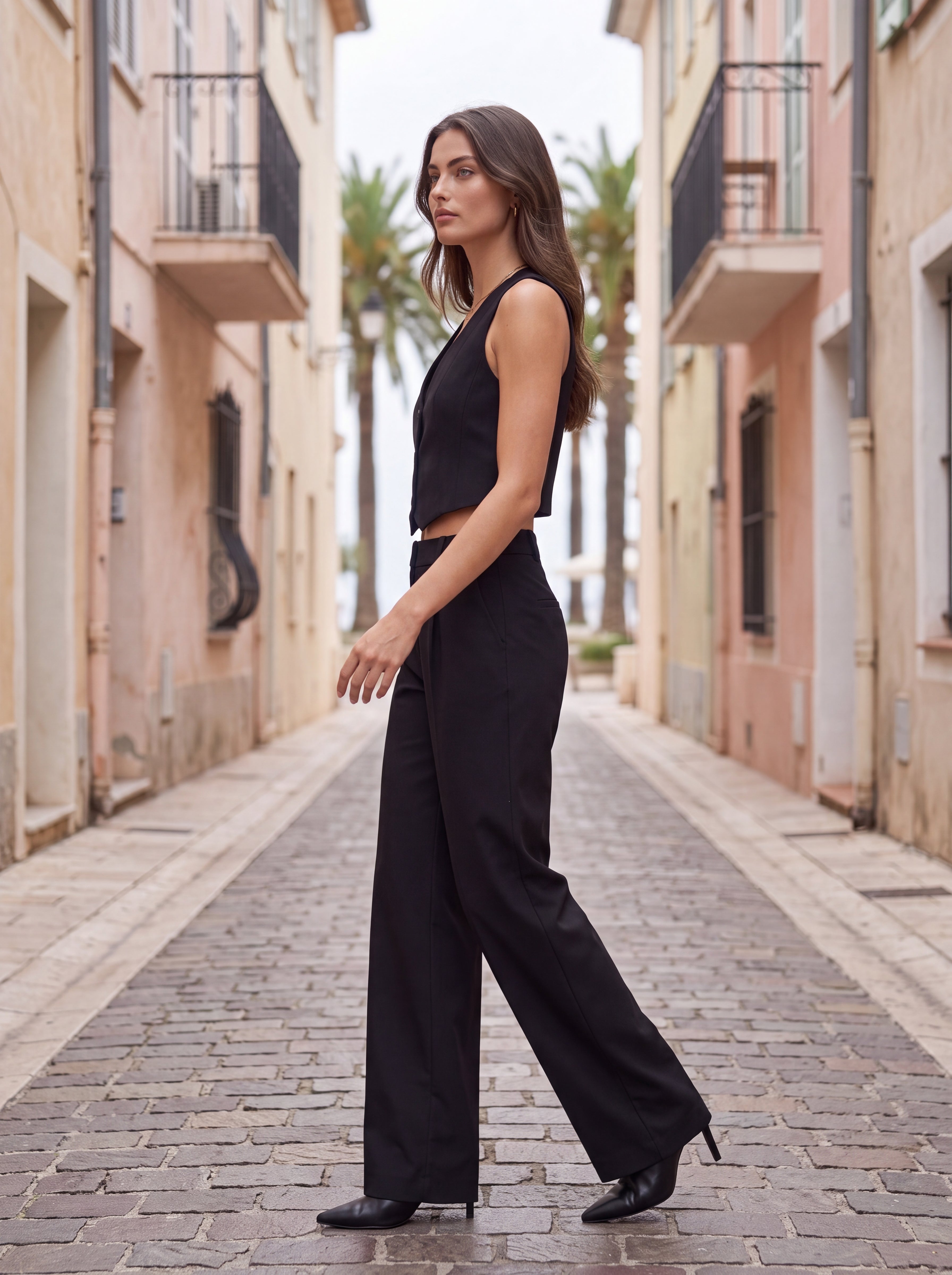 Women's Black Tailored Vest Top | Premium European Sleeveless Waistcoat