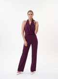 Women's Plum Halter Neck Wide-Leg  One-Piece