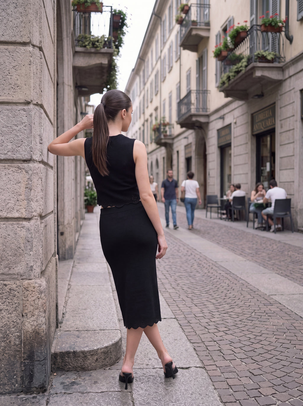 Women's Black Pair Collection | Premium European Women's Crop Top & Midi Skirt Pair
