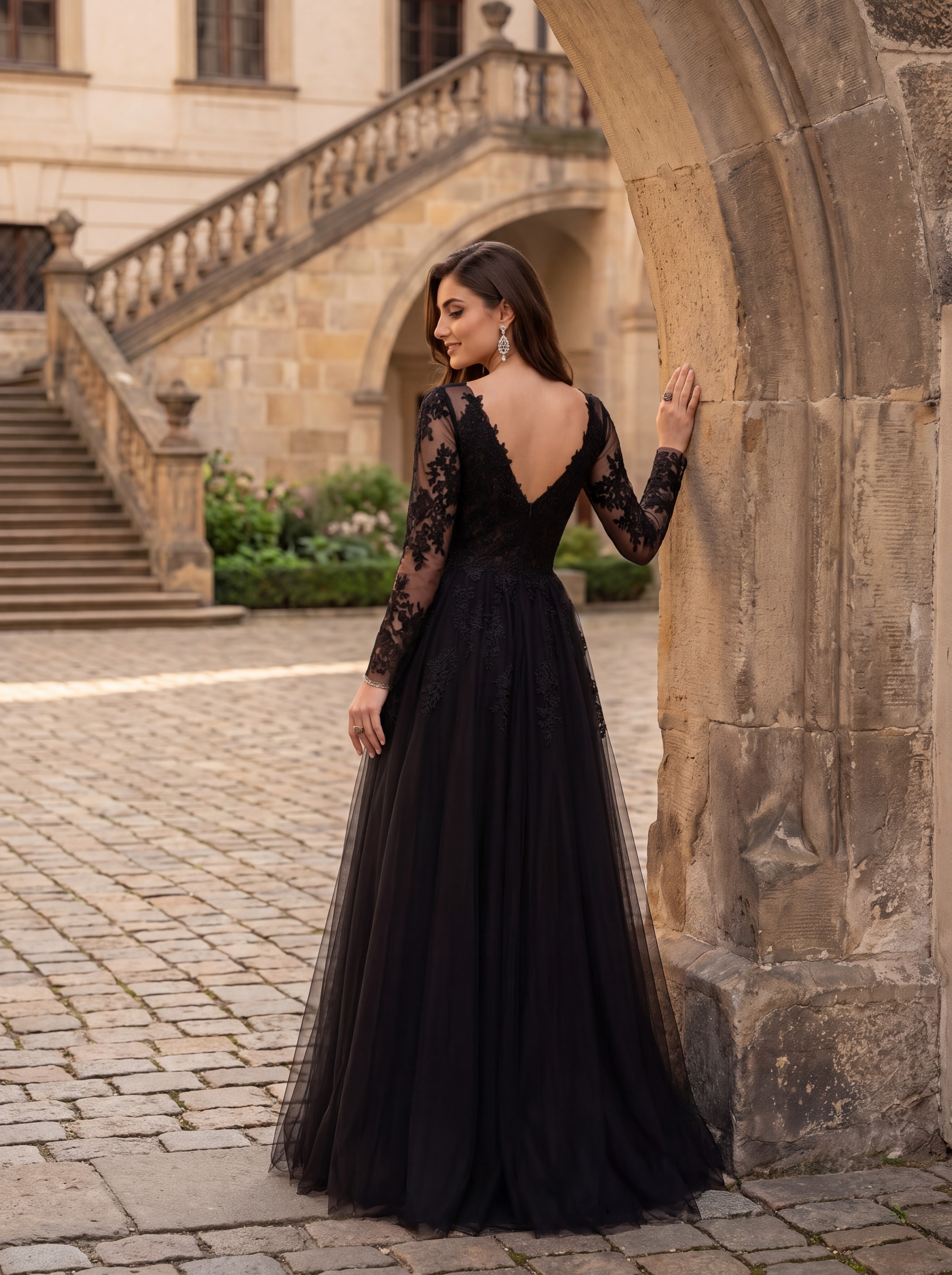 Elegant Black Lace Evening Gown
