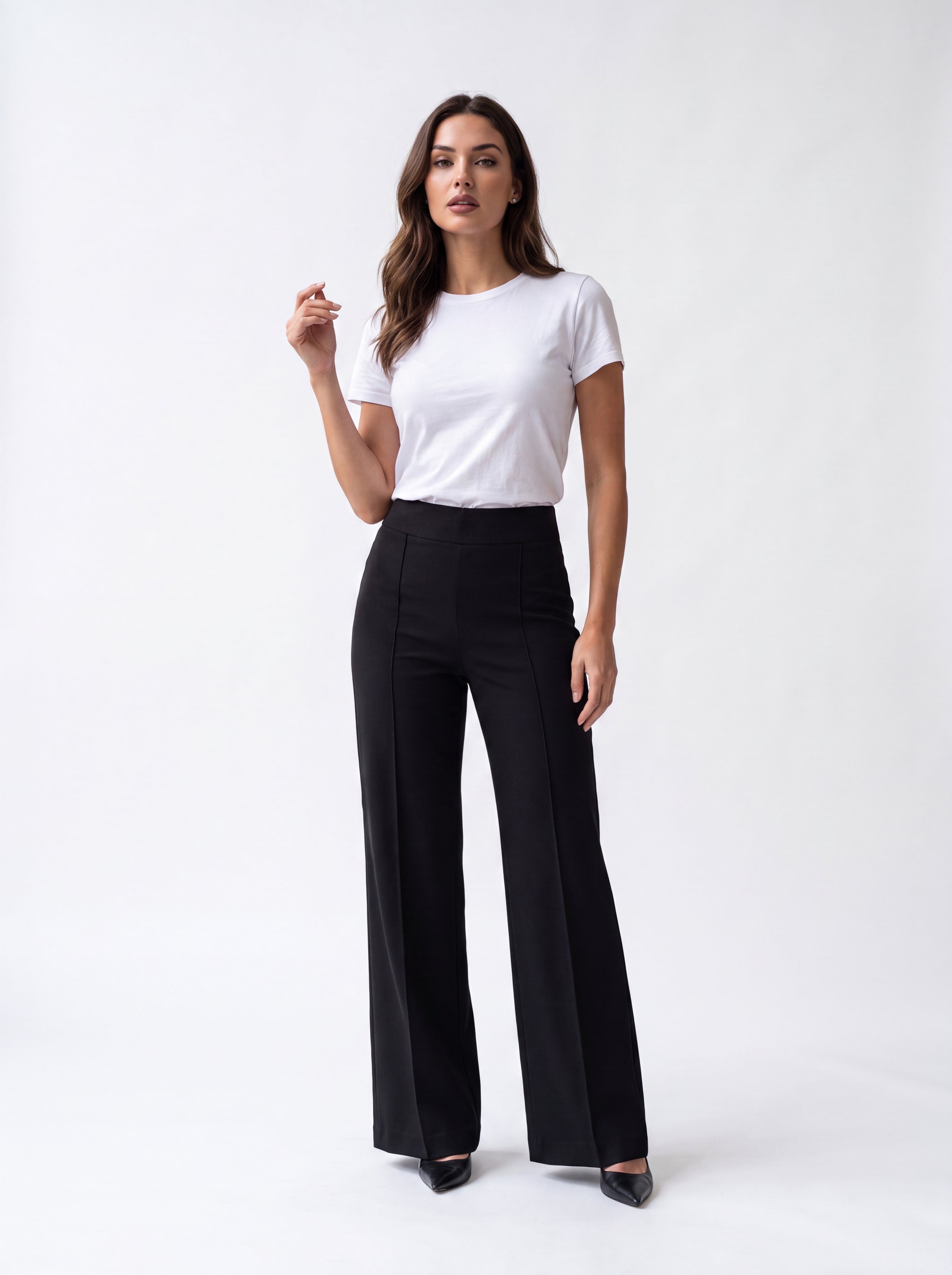 Women's Black High-Waisted Wide Leg Tailored Pants – Premium European Formal Trousers