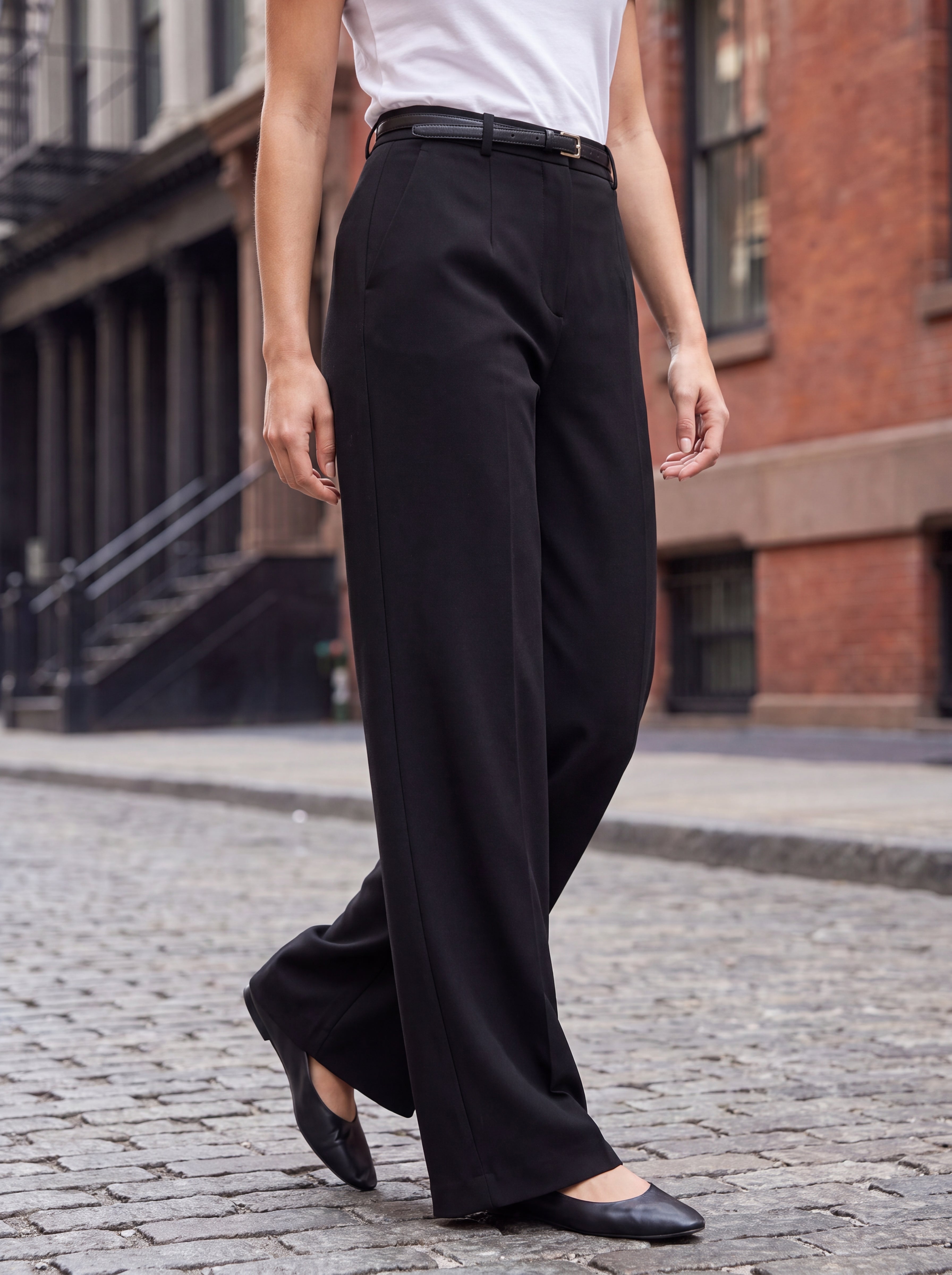 Women's Black Wide Leg Formal Trousers – Premium European High-Waisted Tailored Pants