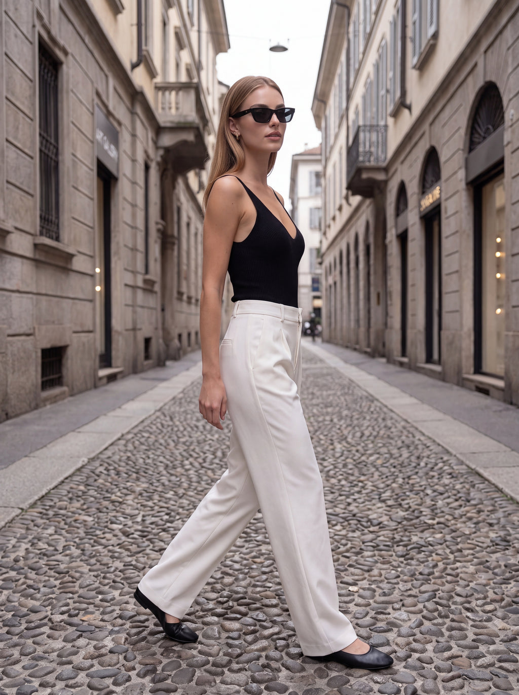 Women's Black Ribbed V-Neck Knit Cami Top – Minimalist European Essential