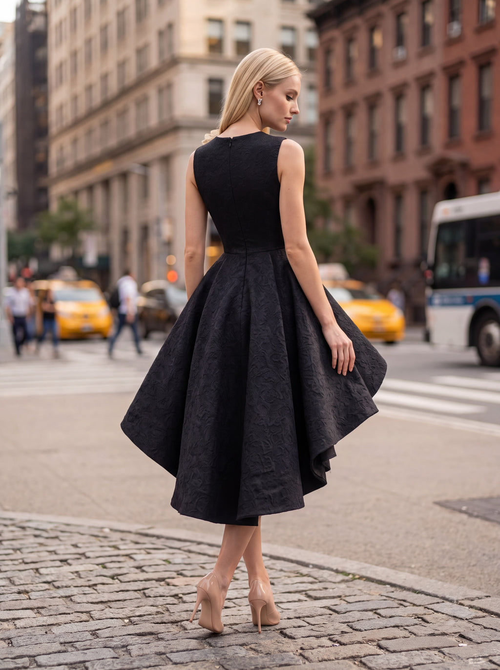 Black High-Low Ruffle Cocktail Dress