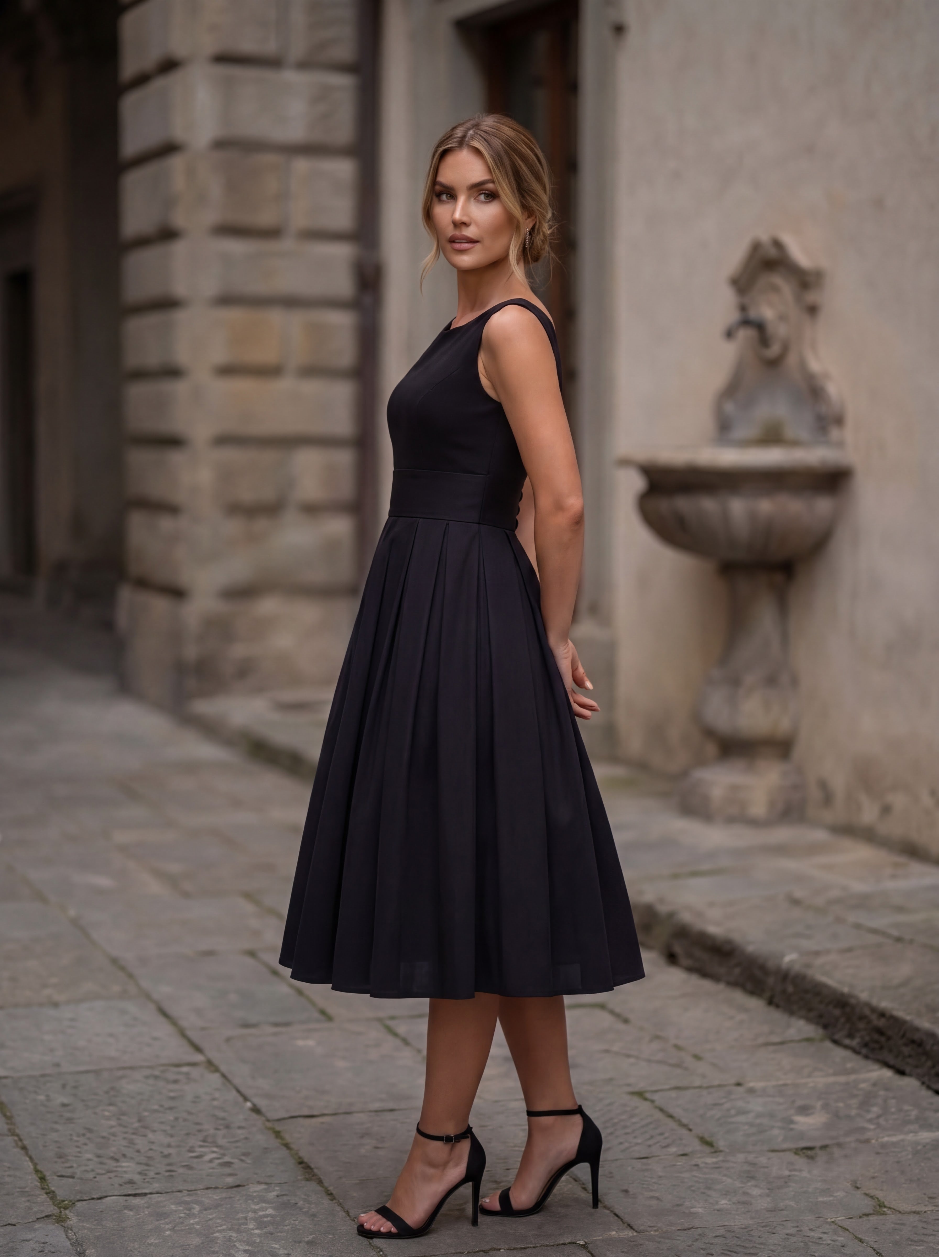 Classic Black Fit & Flare Midi Dress