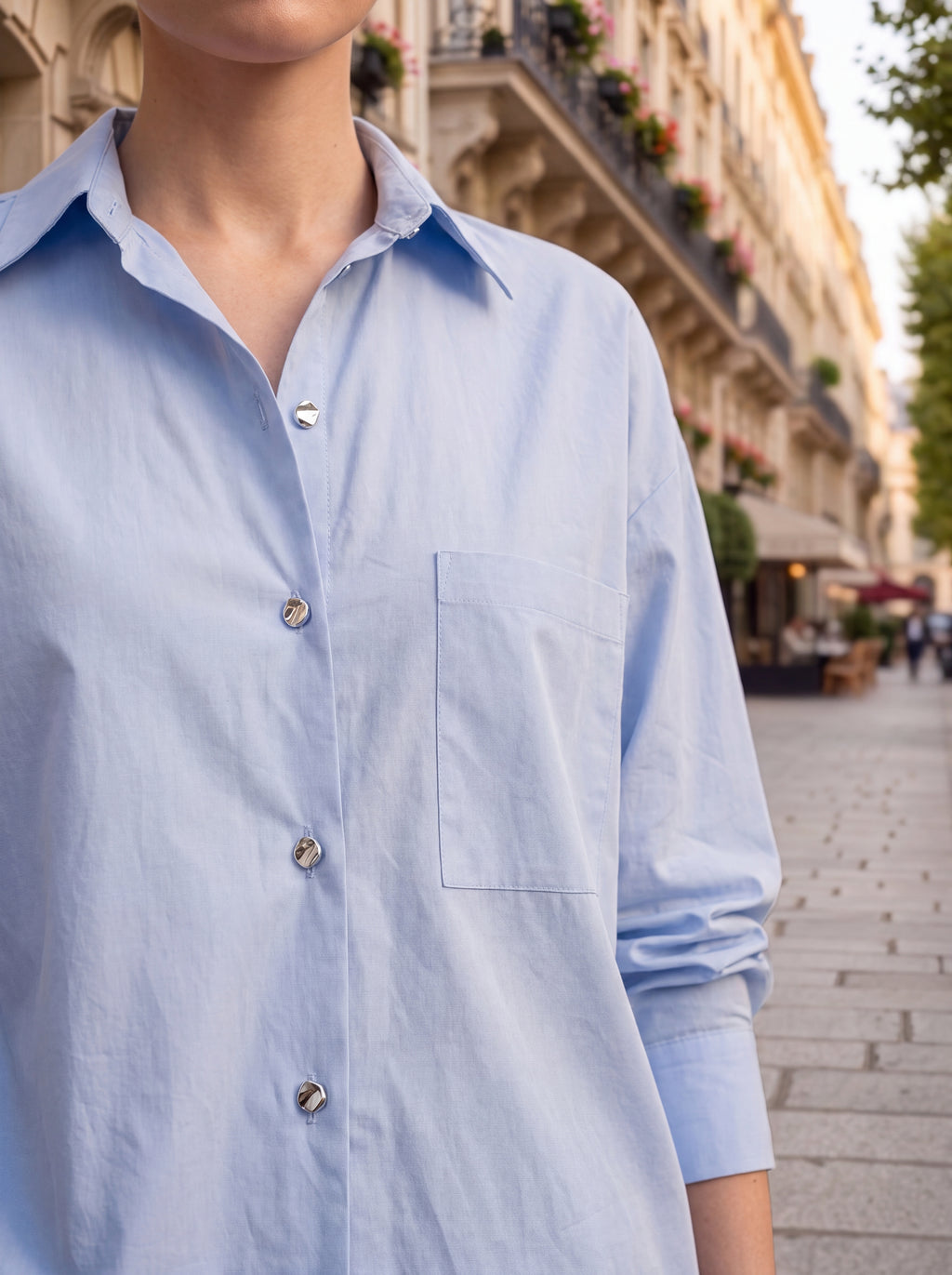 Women's Sky Blue Oversized Shirt | Classic Relaxed Fit Button-Down Shirt