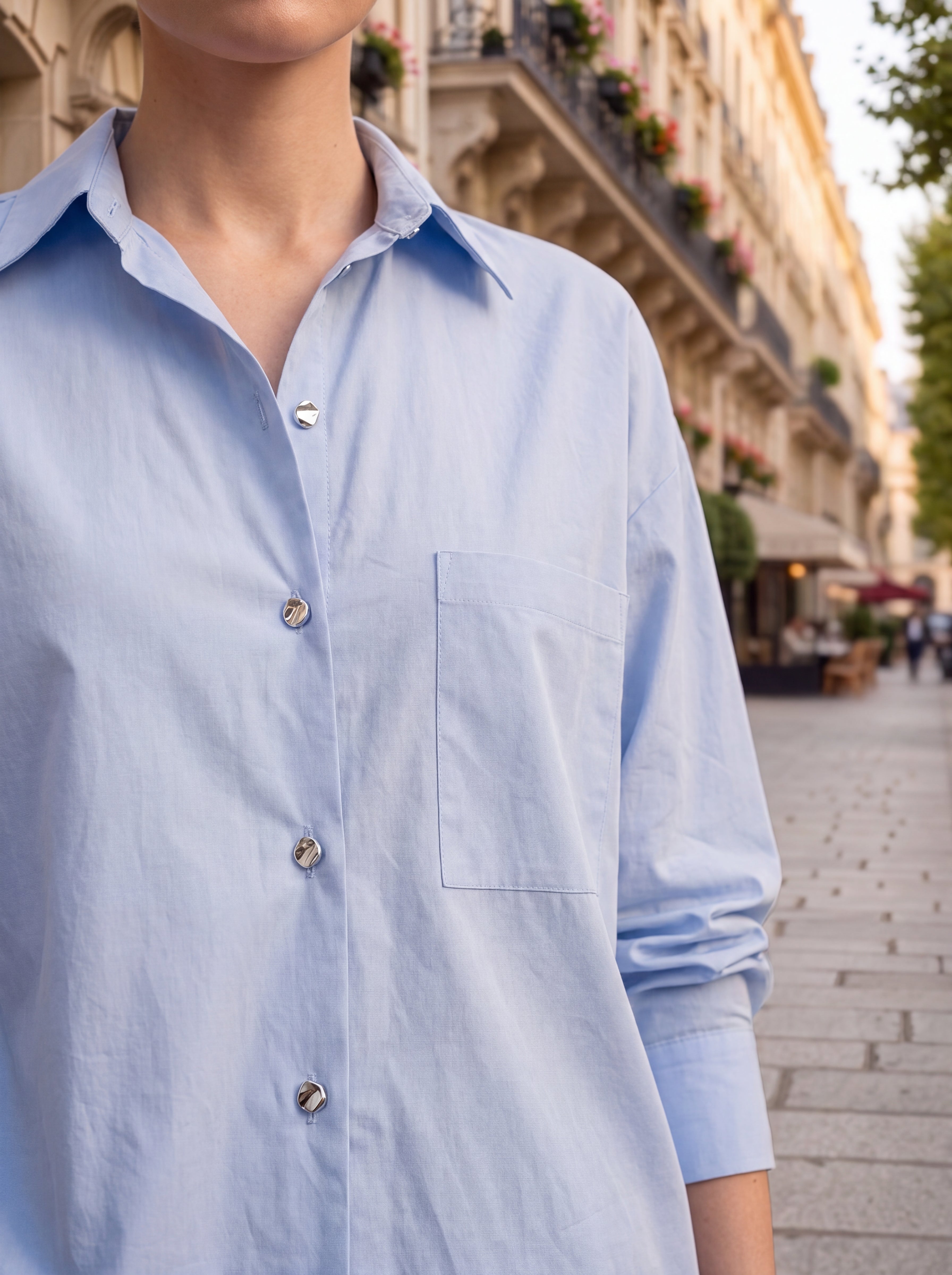 Women's Sky Blue Oversized Shirt | Classic Relaxed Fit Button-Down Shirt