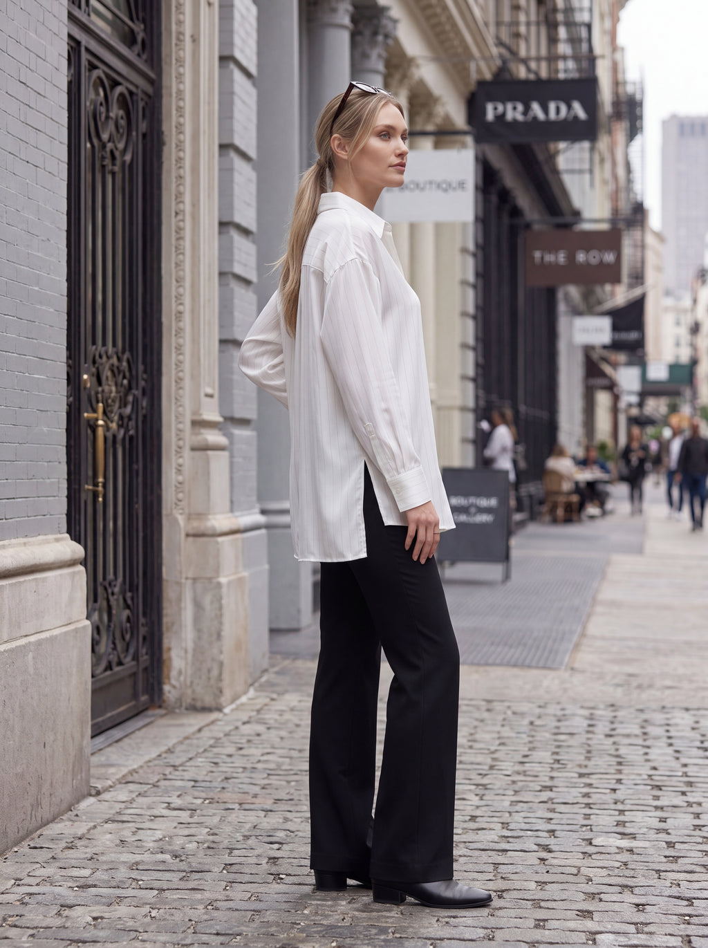 Women's White Pinstripe Oversized Shirt | Classic Relaxed Fit Button-Down Shirt