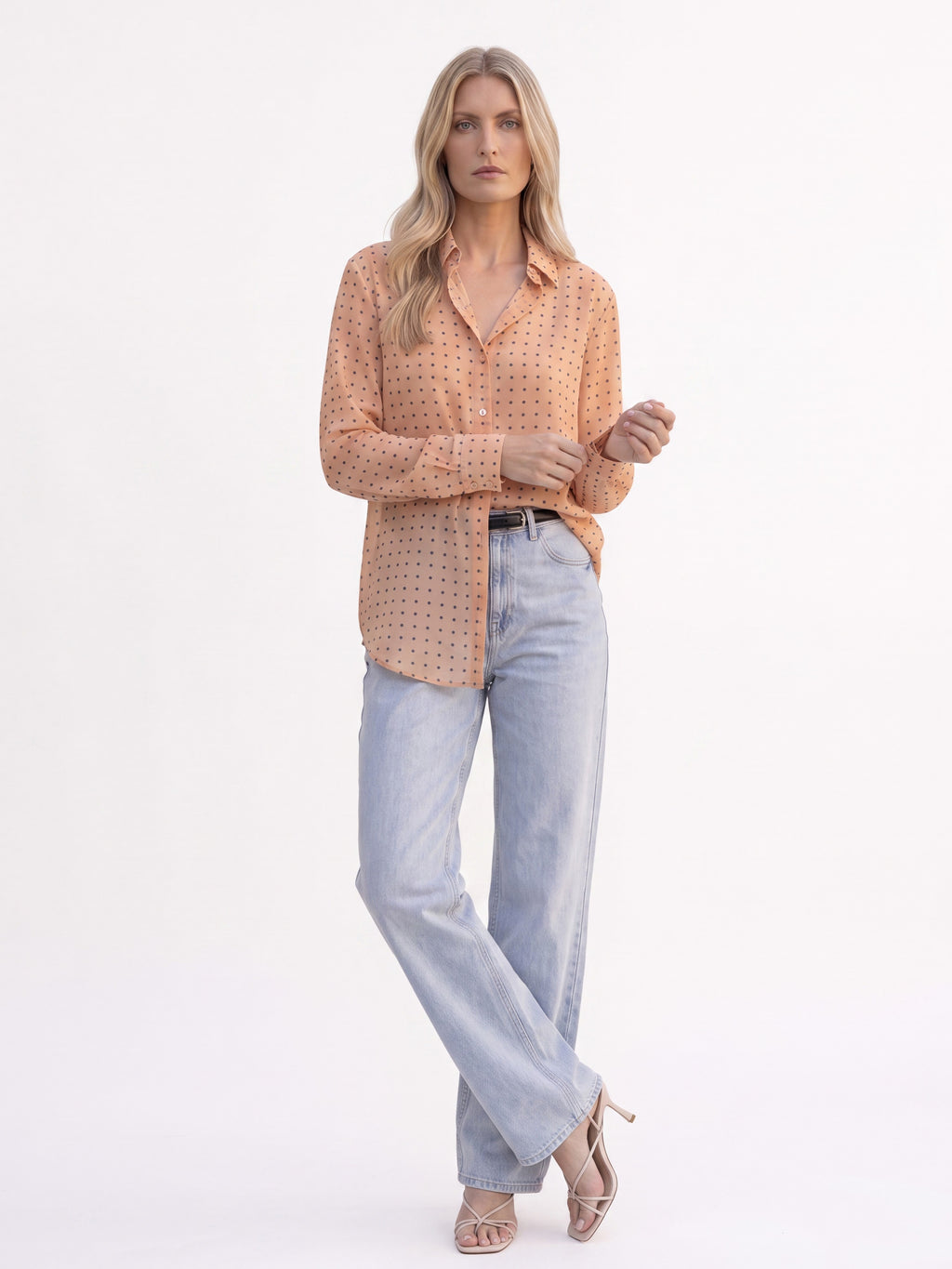 Women's Peach Polka Dot Shirt | Premium European Designer Shirt