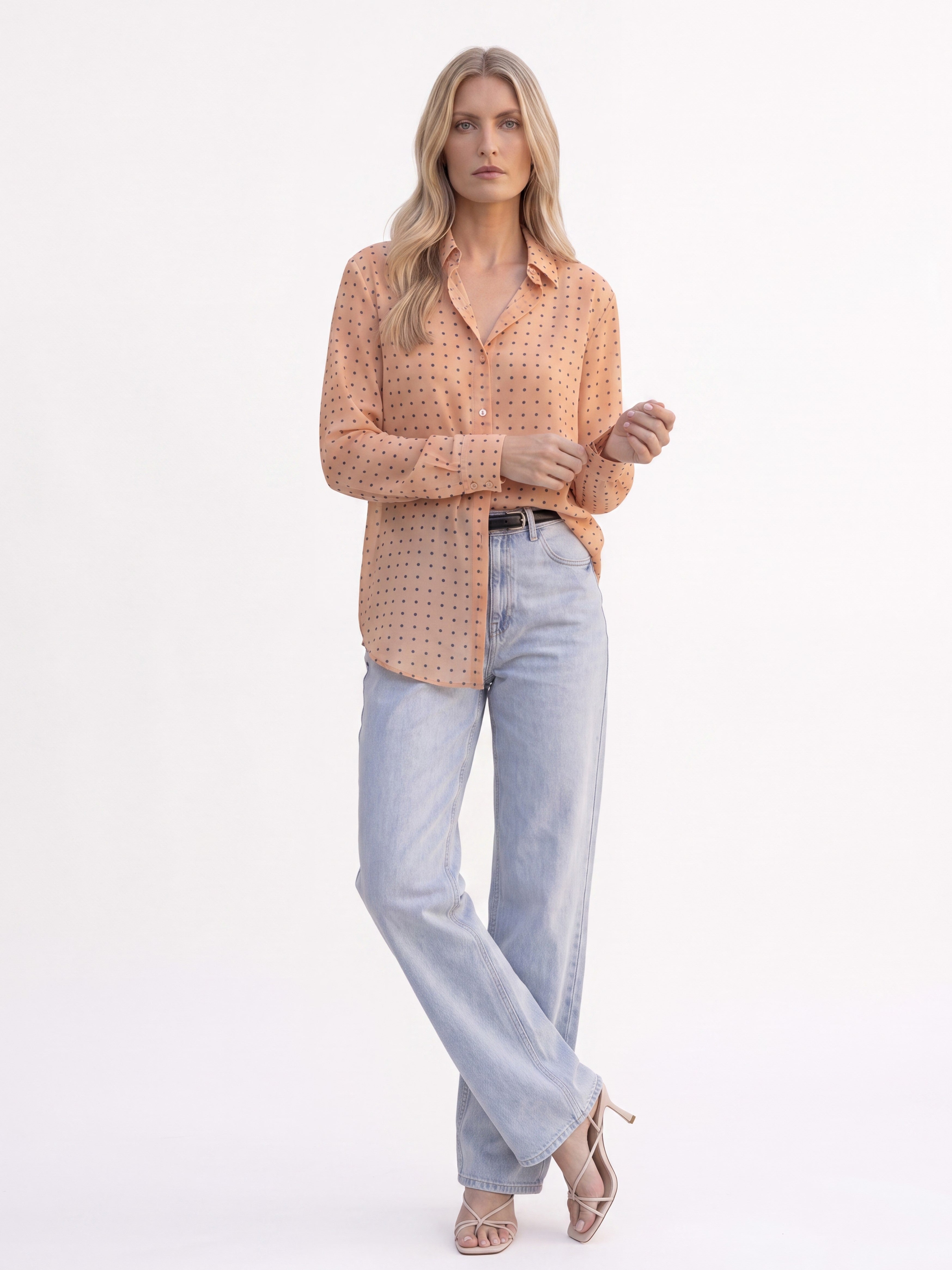Women's Peach Polka Dot Shirt | Premium European Designer Shirt