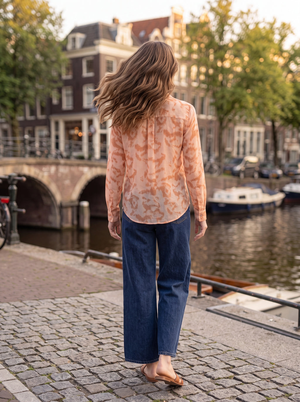 Women's Peach Tie-Dye Print Shirt | Premium Lightweight Long Sleeve Casual Shirt