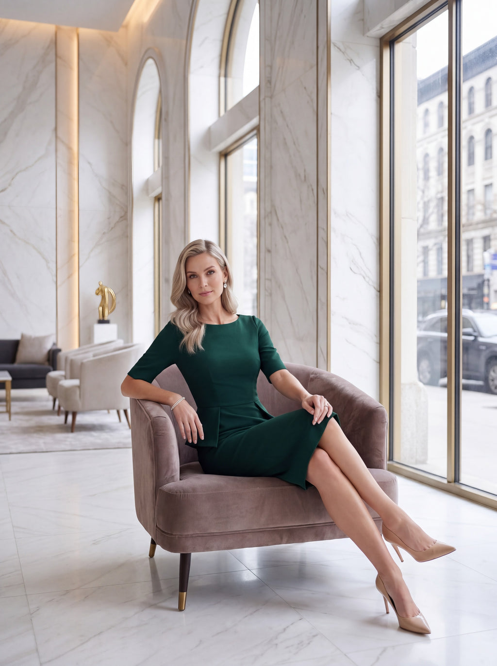 Emerald Green Peplum Midi Dress