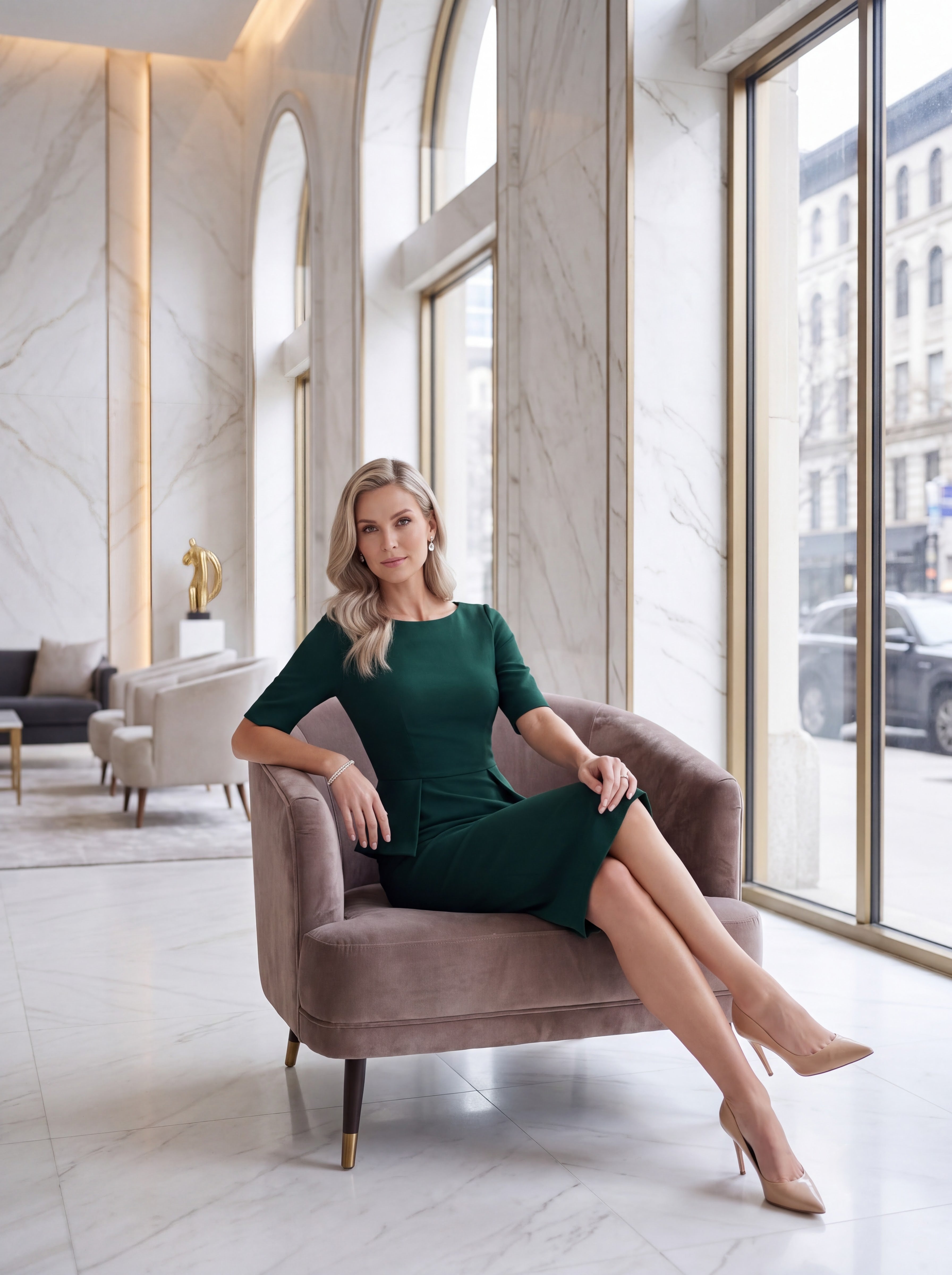 Emerald Green Peplum Midi Dress
