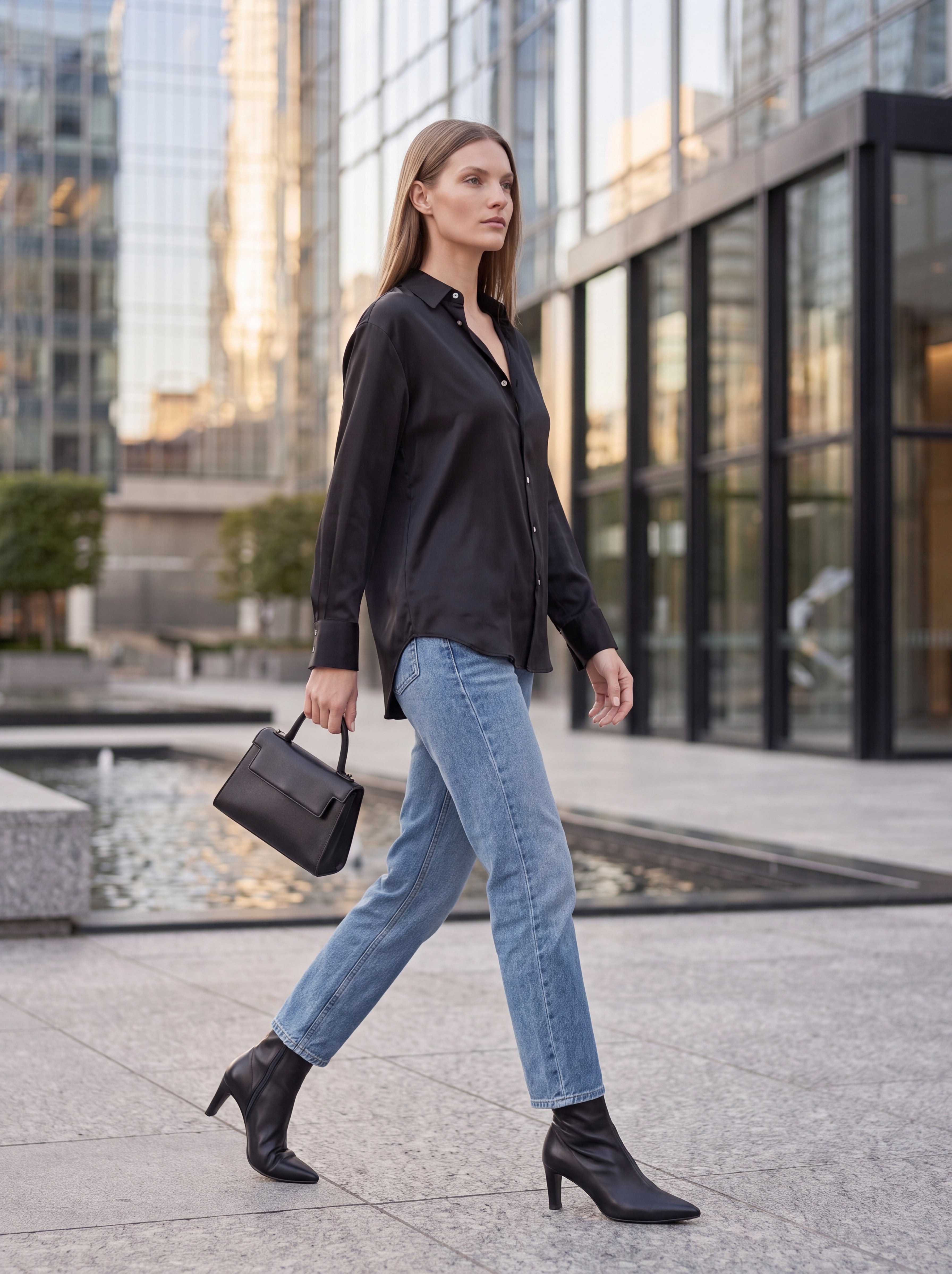 Women's Black Satin Button-Down Shirt | Premium European Long Sleeve Elegant Blouse