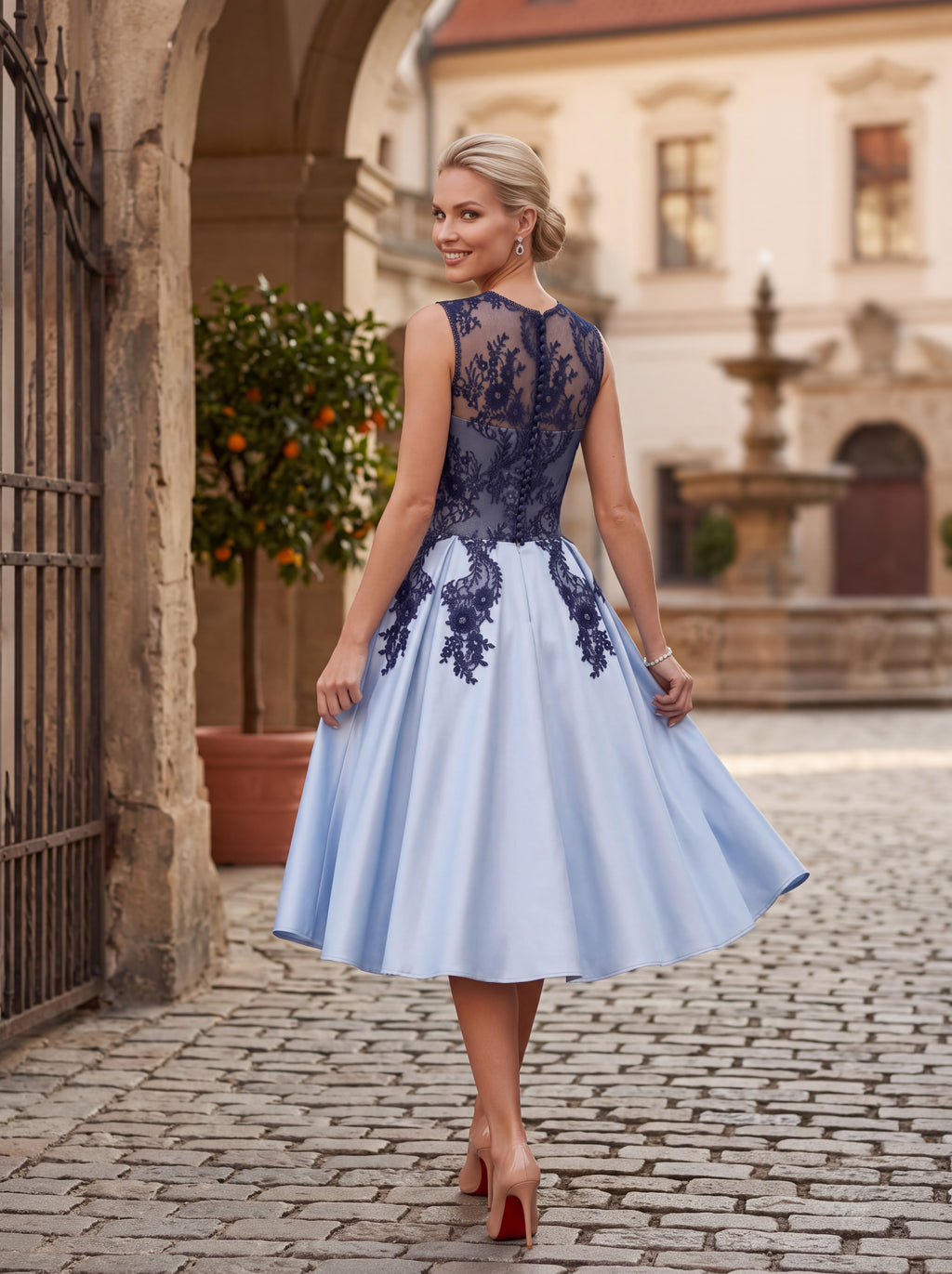 Powder Blue Lace Midi Dress