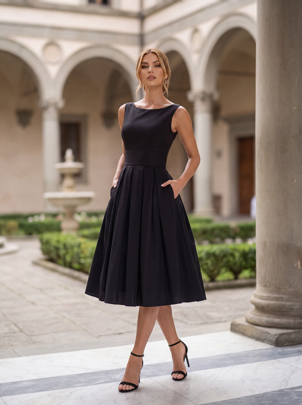 Classic Black Fit & Flare Midi Dress