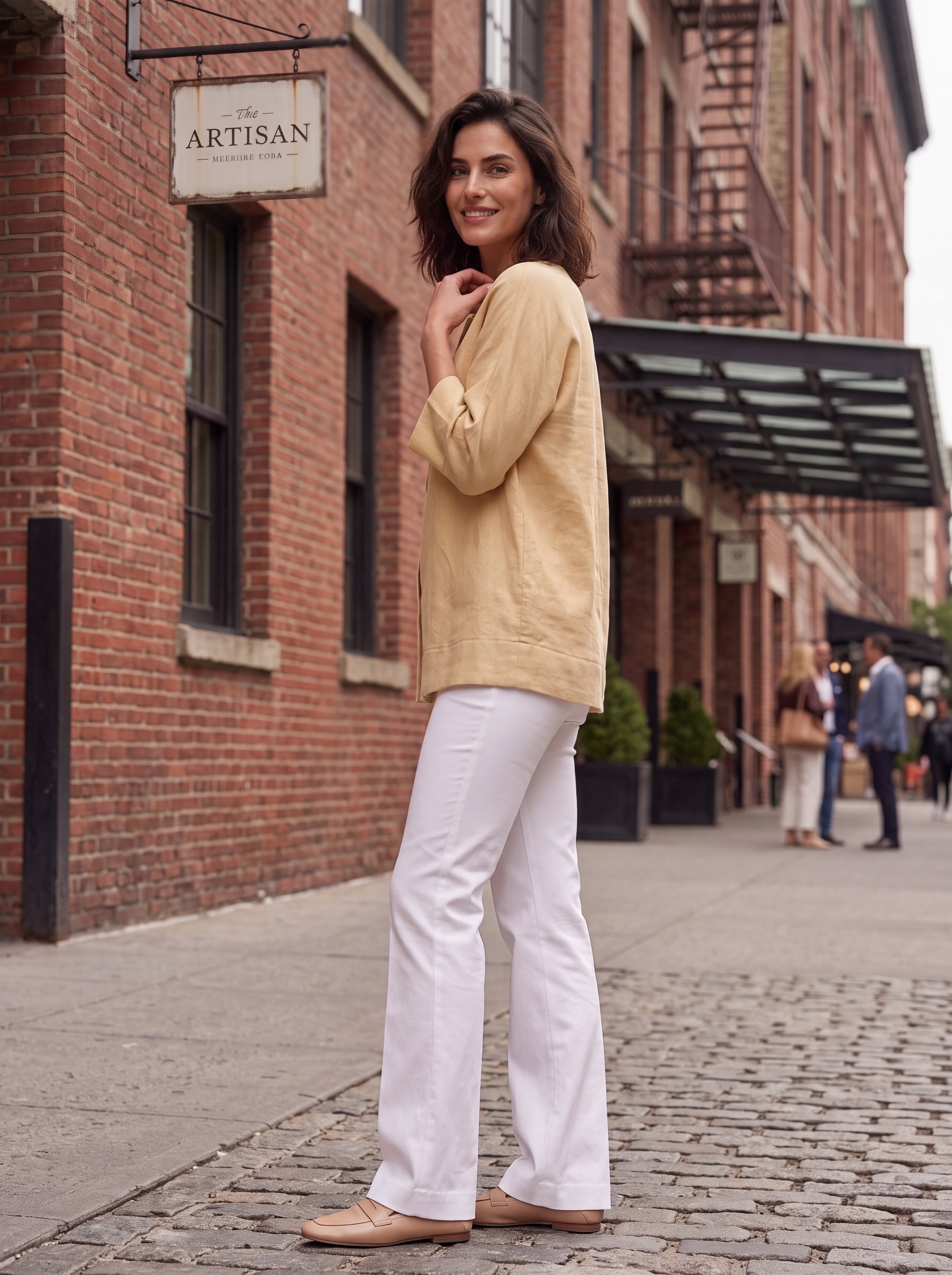 Women's Mustard Linen Button Detail Top | Premium Relaxed Casual Blouse